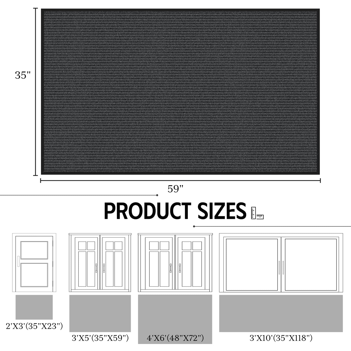 EZ2LIVE Front Door Mat, 3' x 5' Heavy Duty Door Mat Outside Entrance, Non-Slip Welcome Mat, Absorbent & Dirt Resistant, Low Profile Large Door Mats, Commercial Rugs for Entryway Indoor Outdoor, Grey