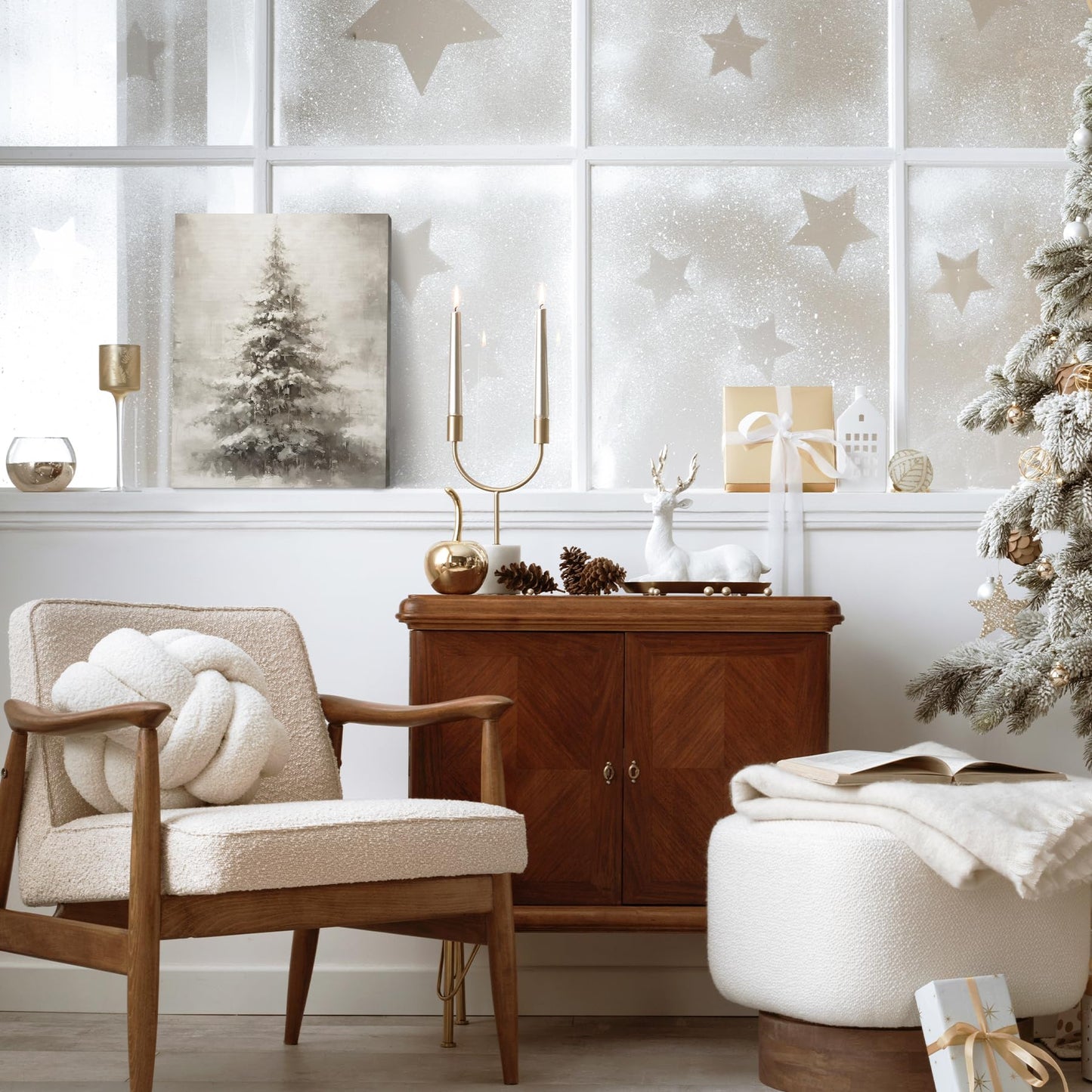 FISWAFY Christmas Tree Wall Art, Rustic Winter Snowy Christmas Tree Canvas Wall Art Prints, Christmas Wall Decorations, Christmas Poster Pictures Wall Decor for Home Office, 11x14 Inch Framed
