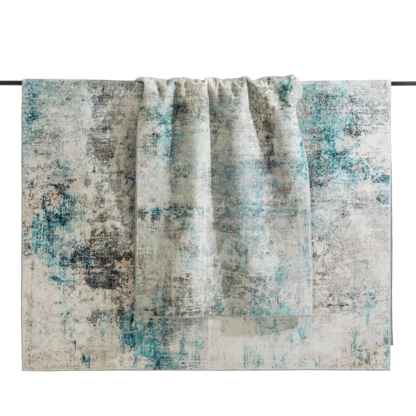Carvapet 6x9 Large Rugs for Living Room Bedroom Kids Room, 6 x 9 Washable Teal Modern Abstract Low Pile Carpet with Rubber Backing, Foldable, Non Slip Thin Area Rug, Ultra Soft