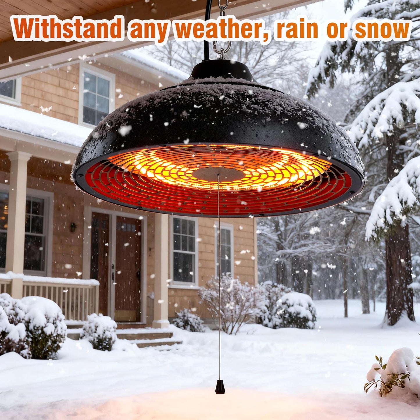 Hanging Outdoor Electric Heater, Infrared Patio Heaters for Outdoor Indoor Use, Ceiling Garage Heater with 3 Adjustable Modes 600W/900W/1500W. BLACK
