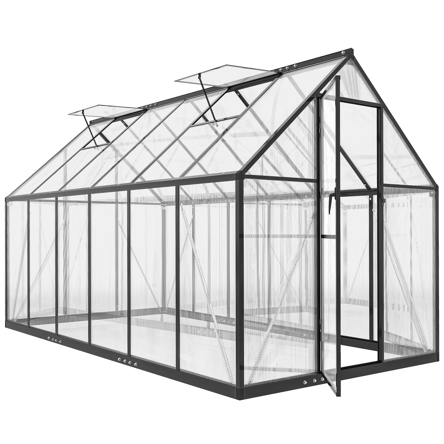 Outsunny 11x6 ft Polycarbonate Greenhouse with Swing Door and Two Adjustable Roof Vents, Aluminum Walk-in Greenhouse Outdoor Greenhouse for Patio Garden Backyard, Black