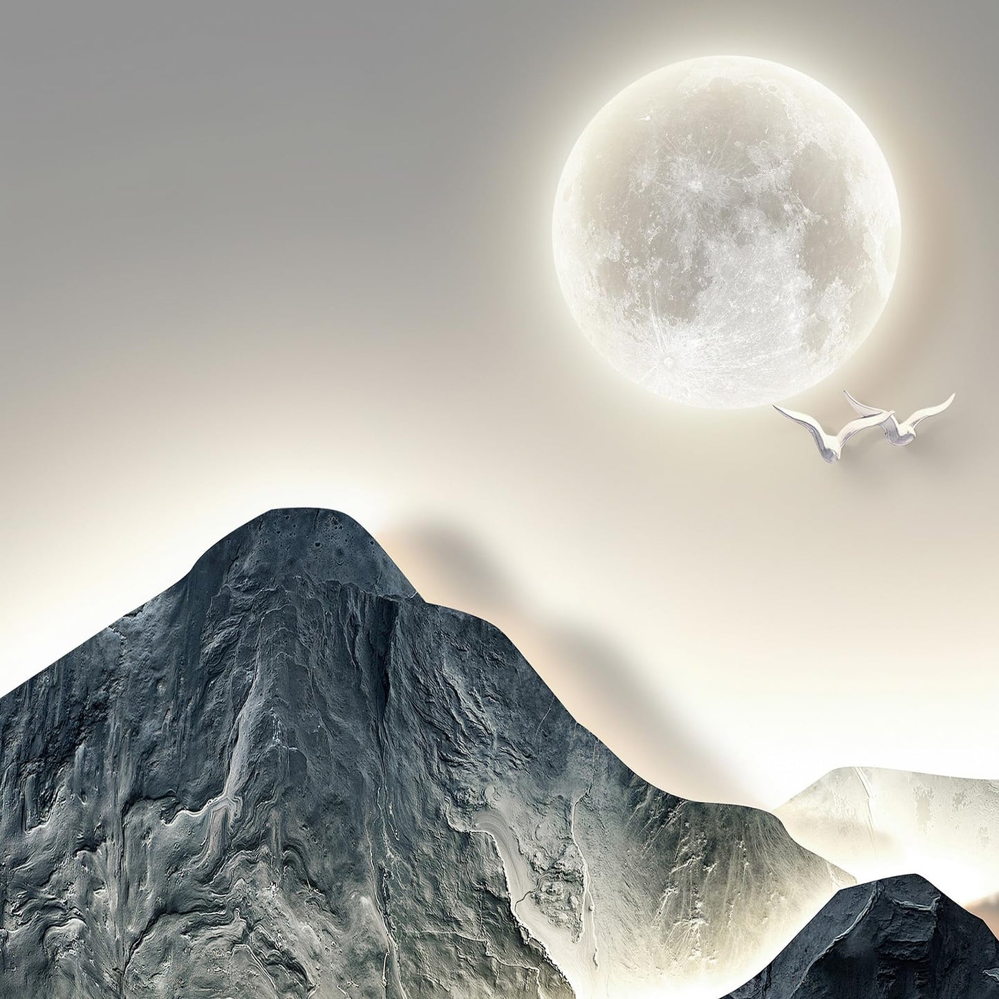 Framed Modern Mountain Wall Art for Living Room, 3 Piece Blue Luxury Bright Style Painting Prints, Landscape Moon Artwork for Dining Room Hallway Home Office Wall Decor
