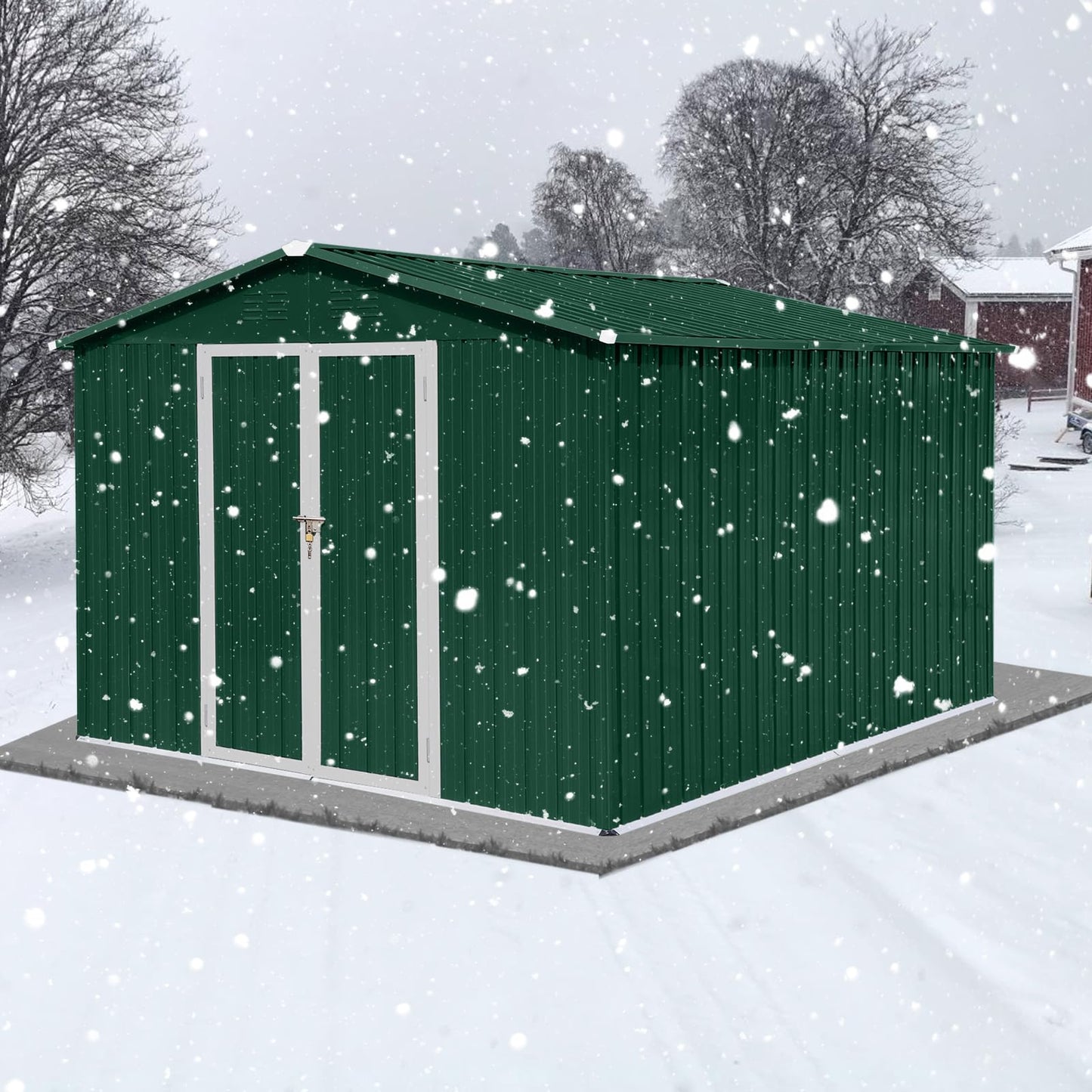 KTATK 10x8 FT Metal Garden Sheds with Hinged Door and Padlock & Punched Vents,Aluminum Outdoor Storage Shed w/Eco-Friendly Painting,for Bike, Barbeque,Tool,Green+White