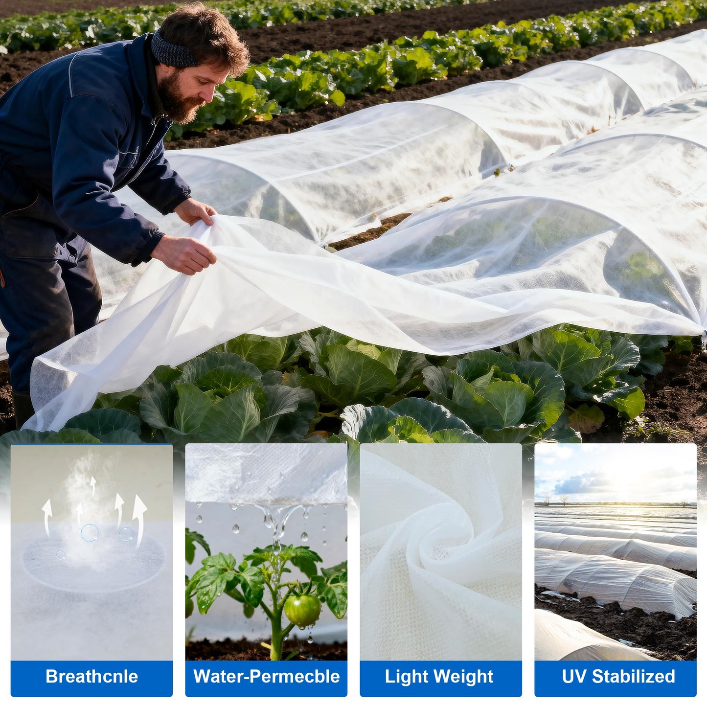 eisoco Plant Covers Freeze Protection, 10 * 40FT 1.1 oz/yd² Large Thick Frost Blankets for Outdoor Plants in Winter, Floating Row Cover for Vegetable Garden, Frost Cloth Plant Freeze Protection