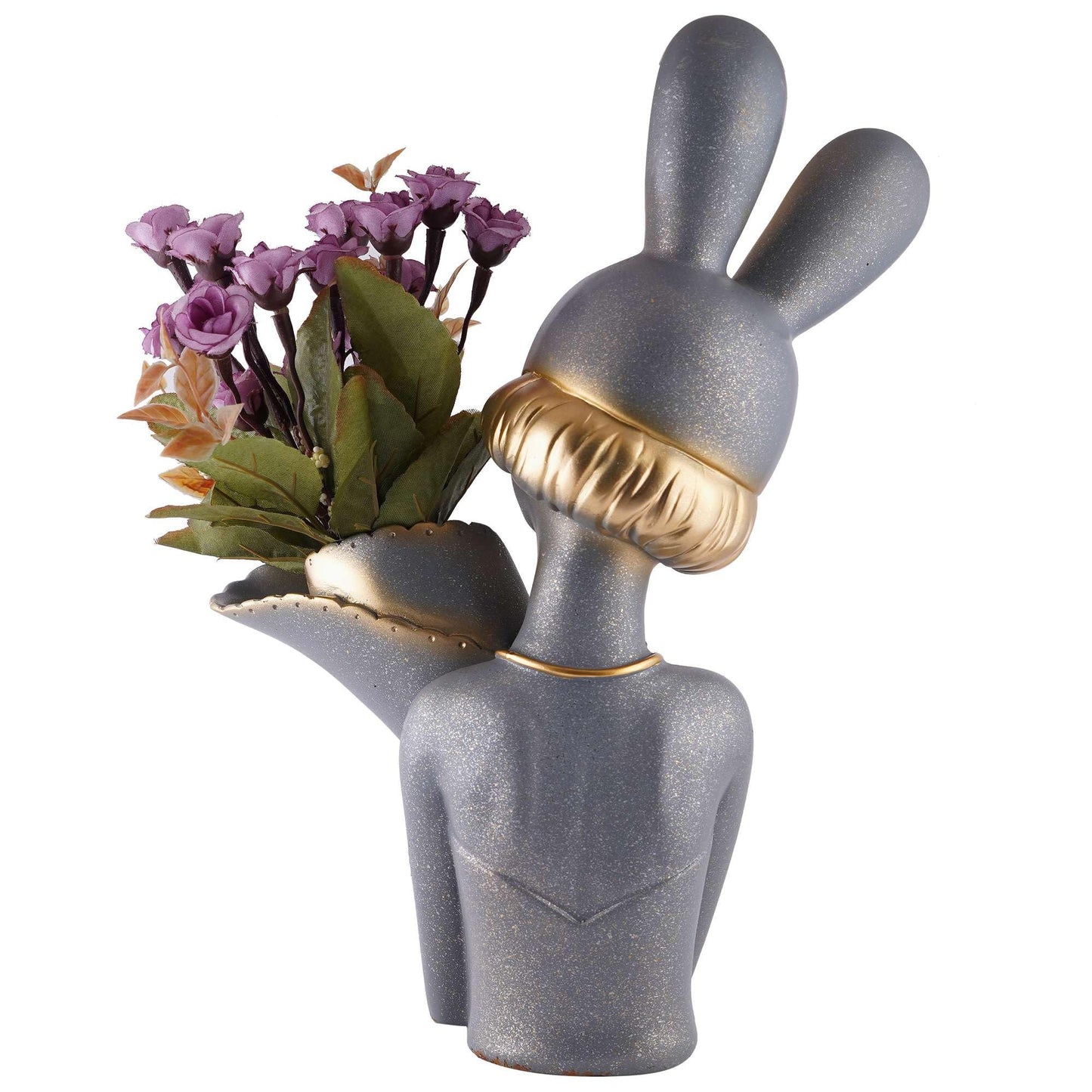 PATURU CRAFTO Decorative Flower Vases showpiece for Living Room, Bedroom, Kitchen, Dining Room, Office Decoration Home Decor 14 Inch (Grey)