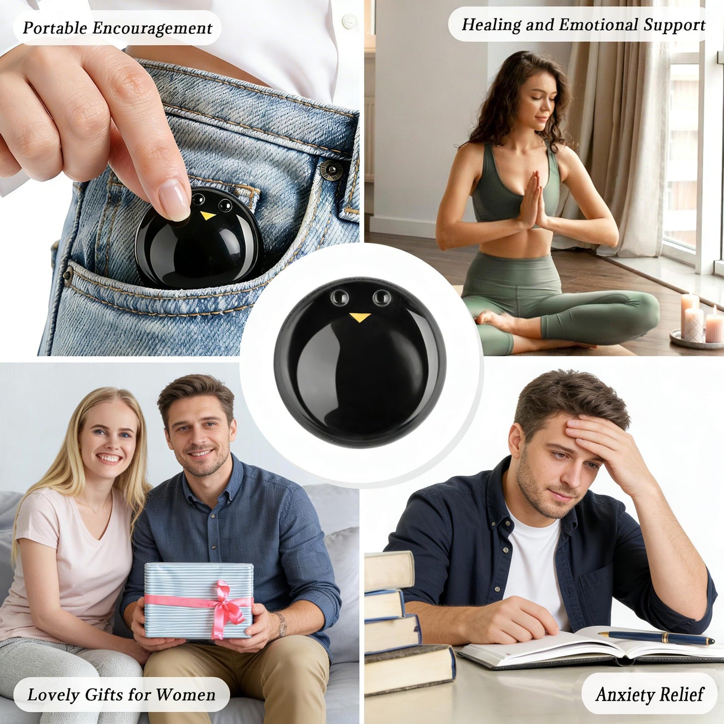 ZHIYUXI Black Obsidian Crystal Emotional Support Worry Stones for Anxiety Stress Relief Gifts Anxiety Relief Items Encouragement Gifts for Women Smile Worry Stones Inspirational Gifts for Men