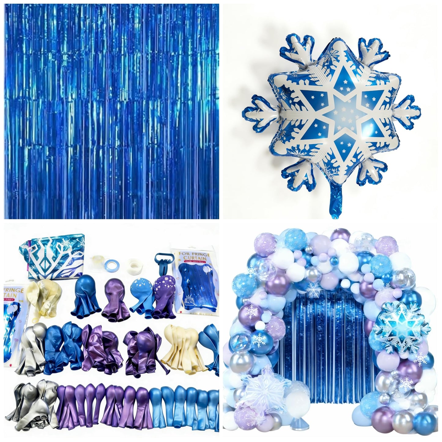 Set of 148pcs Snowflake Balloons Party Decorations Latex Balloons with Snowflake Foil Balloon and Blue Streamers for Baby Shower Birthday Foil Fringe Curtain Backdrop Birthday Party Decor Supplies