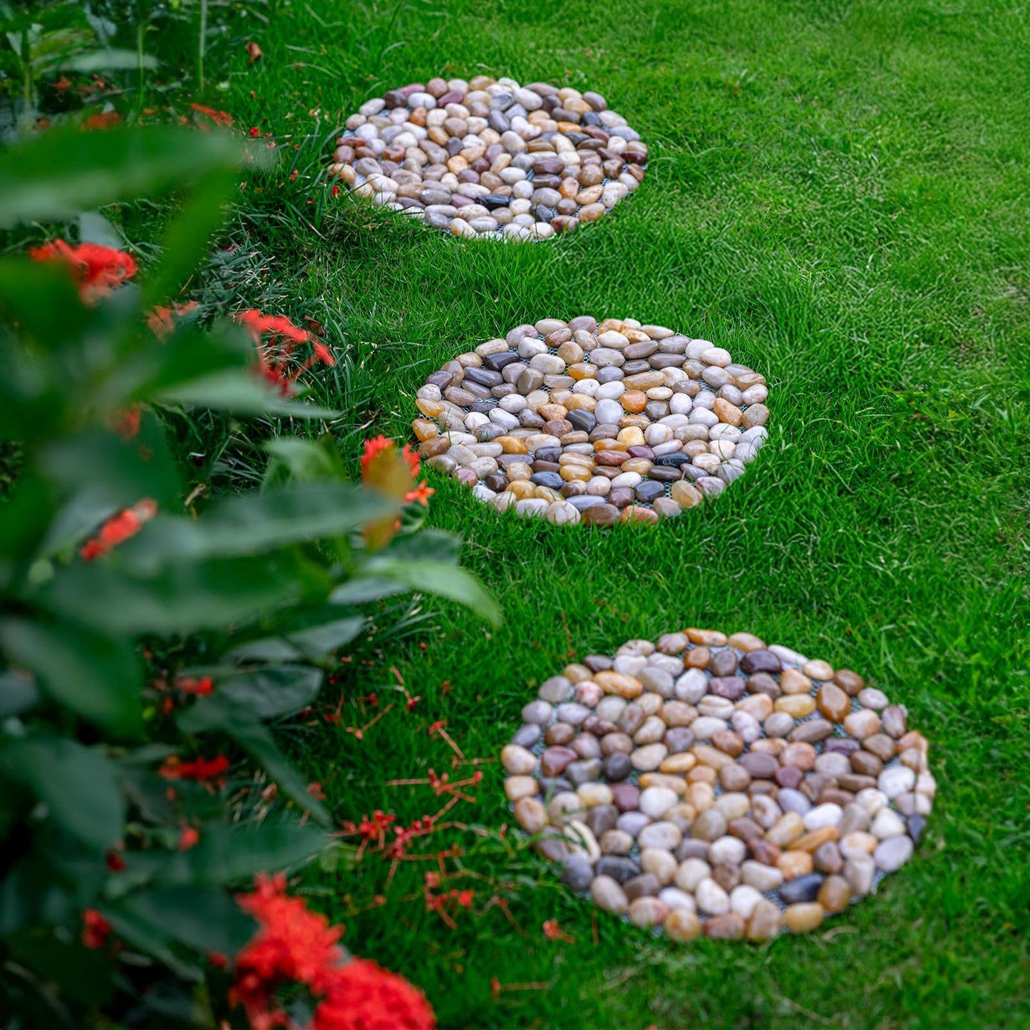 6 PCS River Rock Stepping Stones Outdoor, 12 Inch Diameter Round Pavers Pebbles Polished Gravel for Garden Walkway