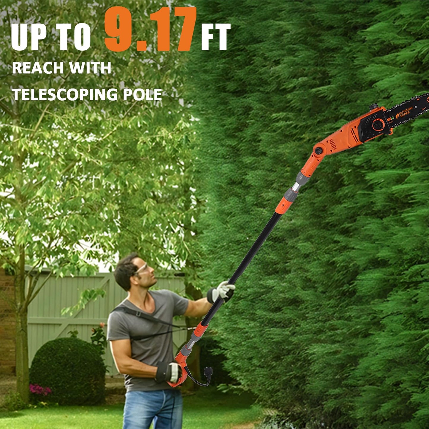 OUTESAWSUPER Electric Pole Saw for Tree Trimming 8-Inch Corded Telescoping Power Pole Saw Adjustable Head Pole Chainsaw for Tree Trimming Courtyard Household