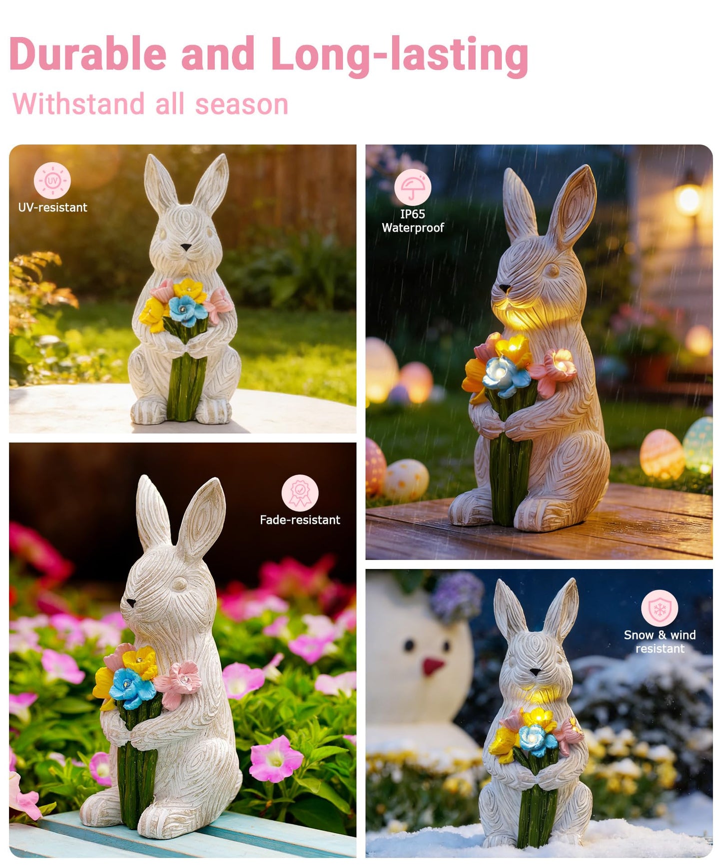Nacome Solar Bunny Garden Decor: Outdoor Rabbit Statue with Succulent for Yard Art Lawn Ornaments Porch Patio Balcony - Easter Birthday Gifts for Mom Women Grandma