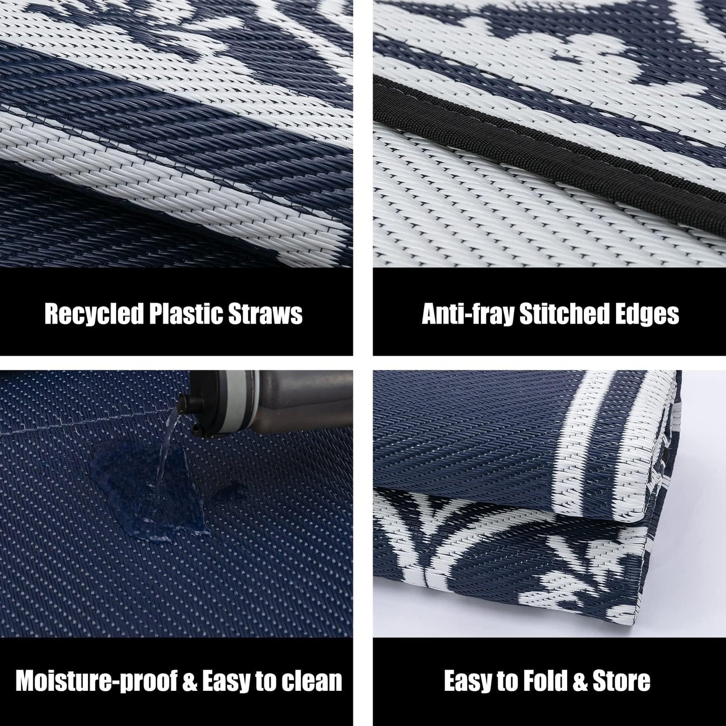 HUGEAR Plastic Outdoor Rug 6'x9' Waterproof Camping Carpet Outside Reversible Area Rug Blue Rugs for RV Deck Entryance Porch Picnic Balcony Beach
