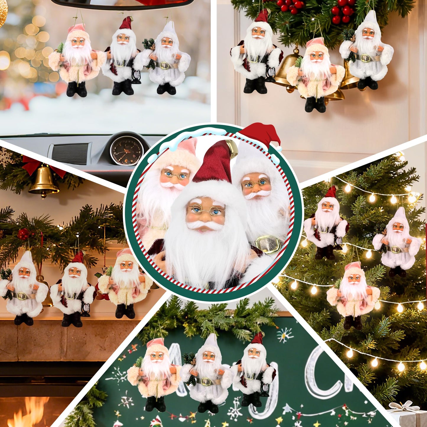 YBWM Santa Claus Figurines, Standing Santa Claus Decorations, Suitable for Christmas Trees, Fireplaces, Tabletop Decor, Window Display,3P