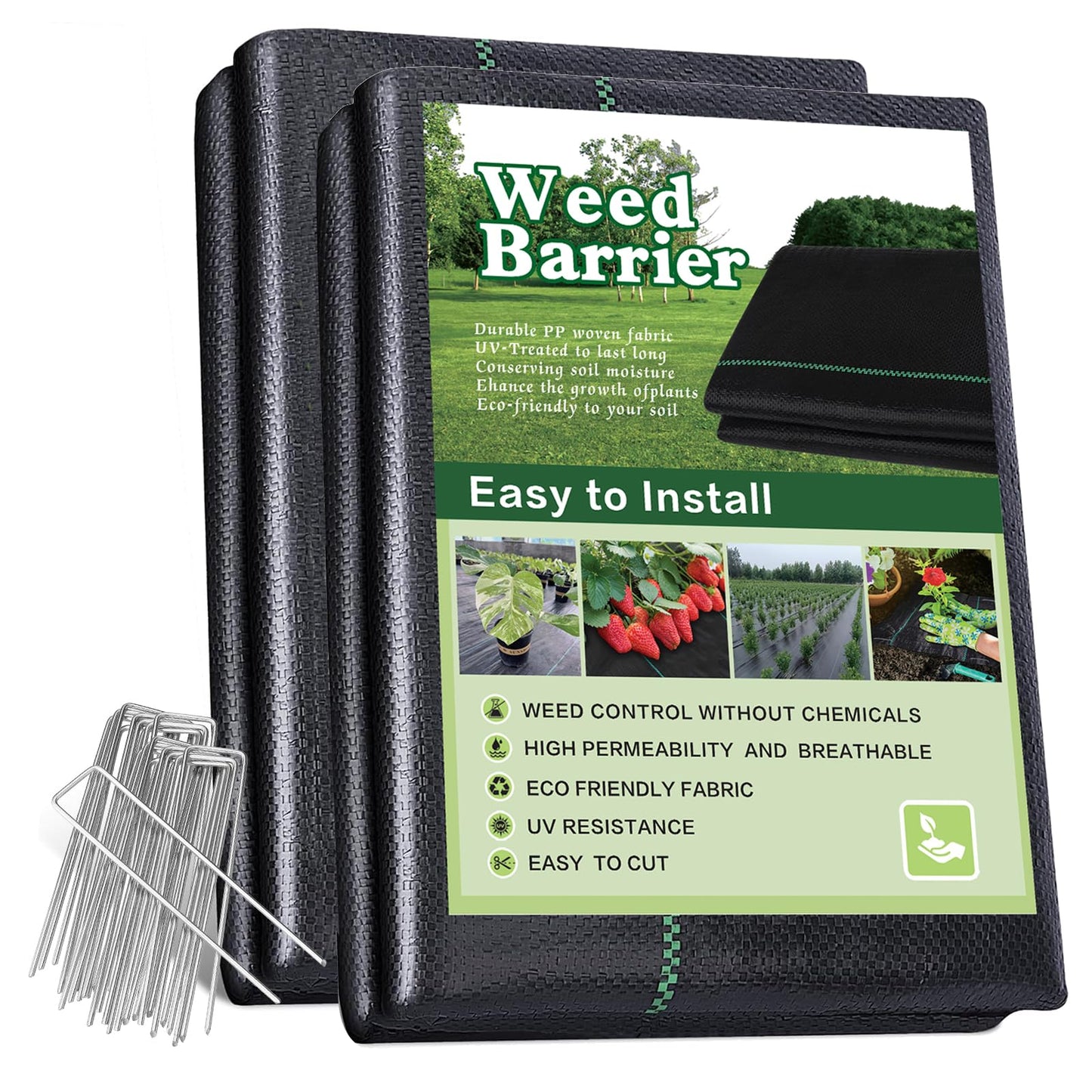 Gree-Mac 3x100FT Weed Barrier Landscape Fabric, 3.2oz Heavy Duty Garden Cloth, Ground Cover for Gardening, Come with 20 U-Shaped Securing Pegs