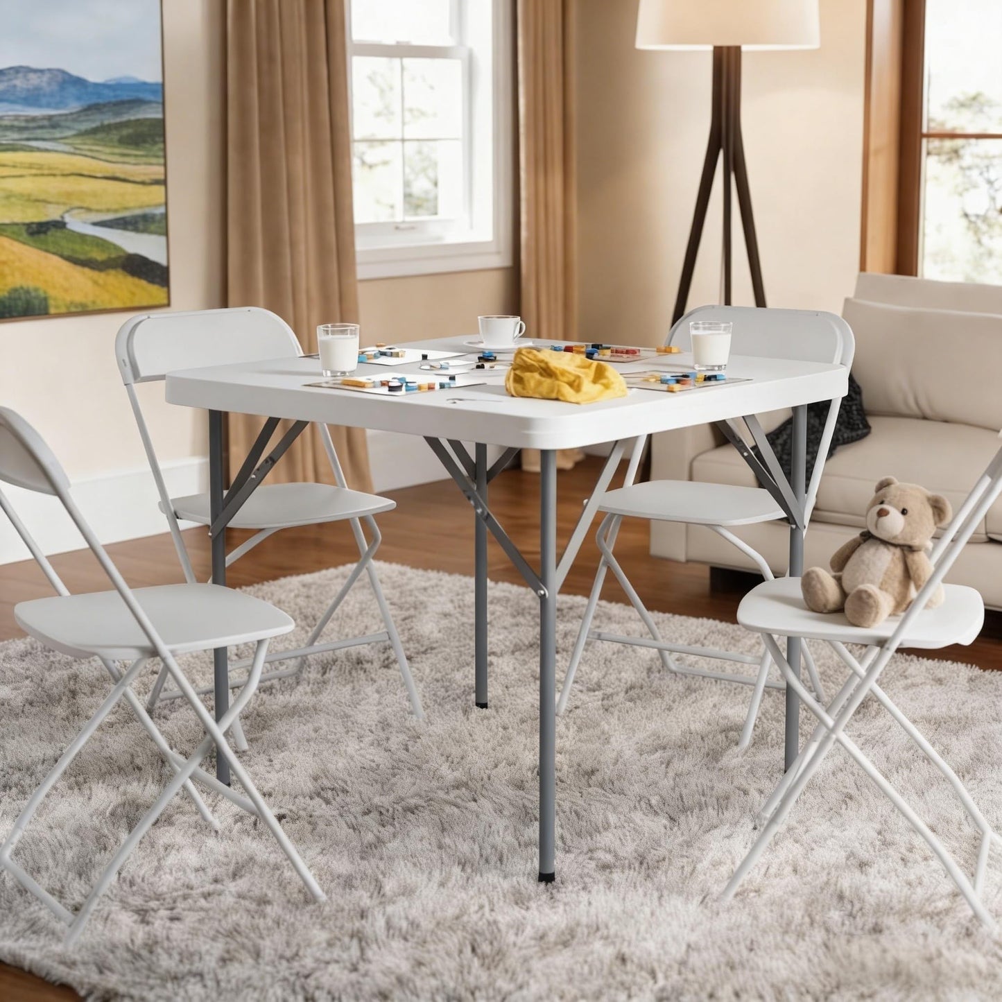 Lakhow 34" Square Folding Table, Fold-in-Half Utility Dining Portable Table Heavy Duty HDPE Plastic Foldable with Carrying Handle Indoor Outdoor for Picnic, Party