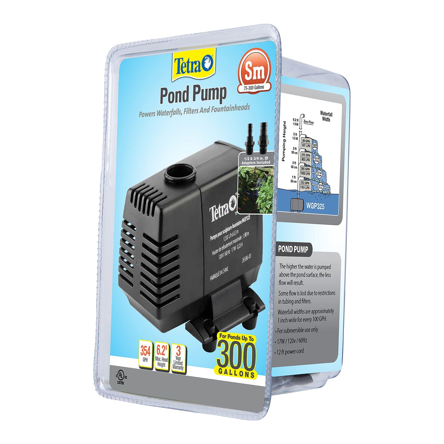 TetraPond Water Garden Pump, Powers Waterfalls/Filters/Fountain Heads,Black,50 to 500 Gallons