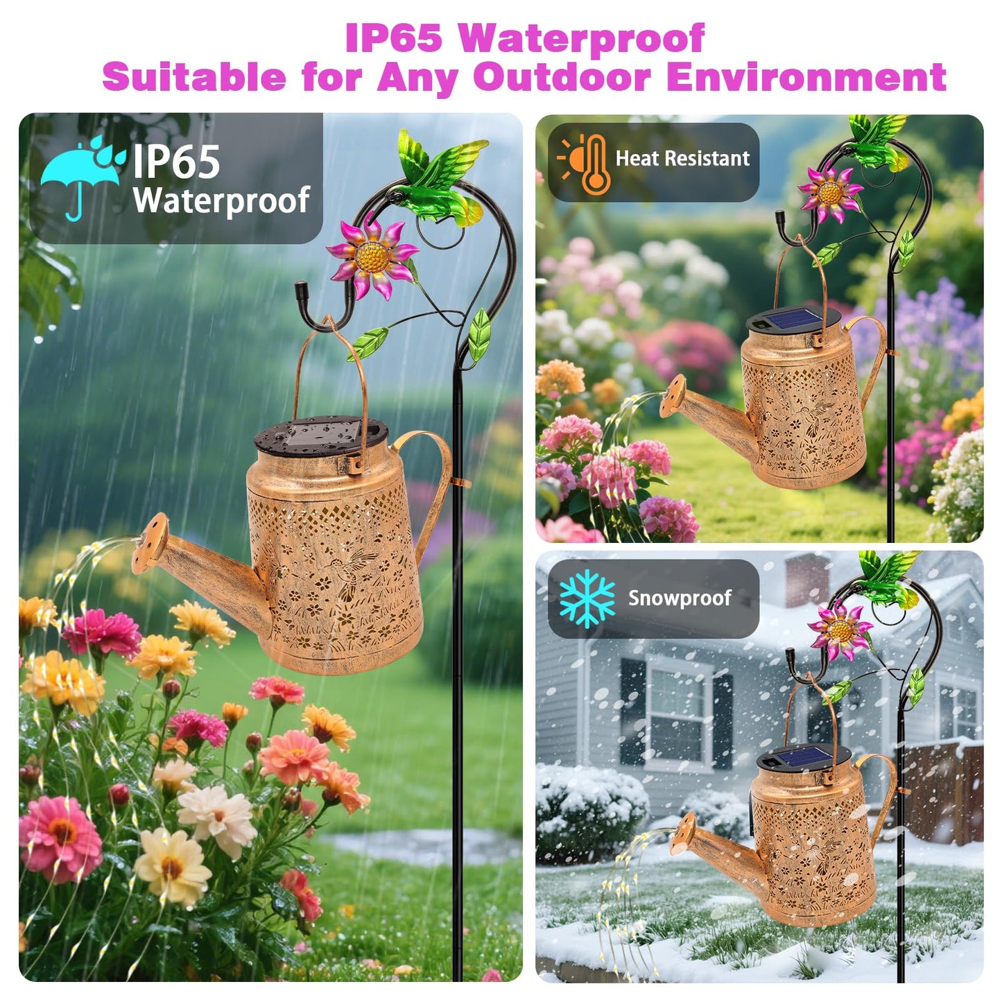VOOKRY Solar Lights Outdoor Waterproof, Hummingbird Retro Metal Solar Watering Can Lights, Gifts for Women Mom Grandma Mother's Day, Hanging Lantern Decorative Garden Decor for Outside Yard Lawn Patio