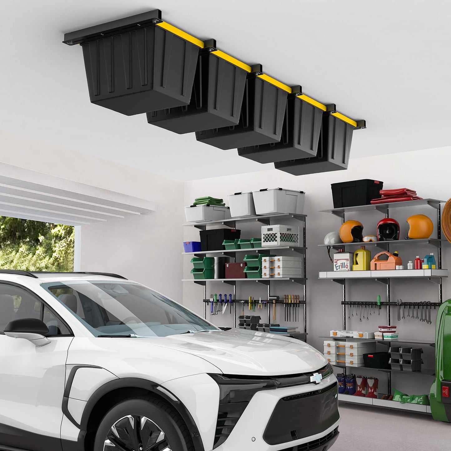 EVERHANGER Ceiling Storage Rack, Heavy Duty Overhead Garage Storage Rack, Adjustable Ceiling Bin Storage System, 5 Sets for 4 Bins, 26 Inch