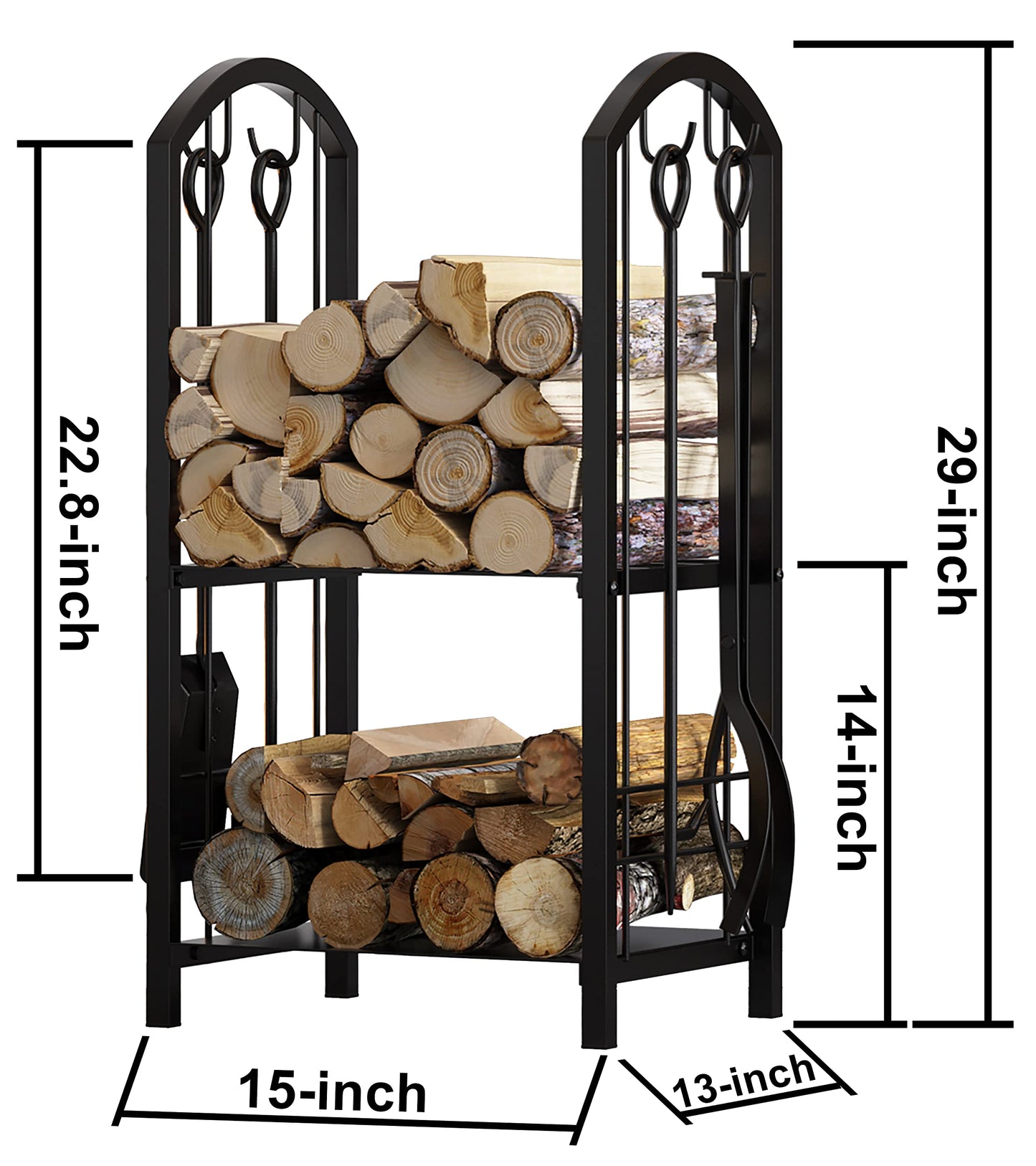 Fire Beauty Fireplace Firewood Log Rack 5-Piece Storage Logs Holder with Tools Set with 4 Tools Set Fireside Holders Wood Lumber Storage Stacking Black