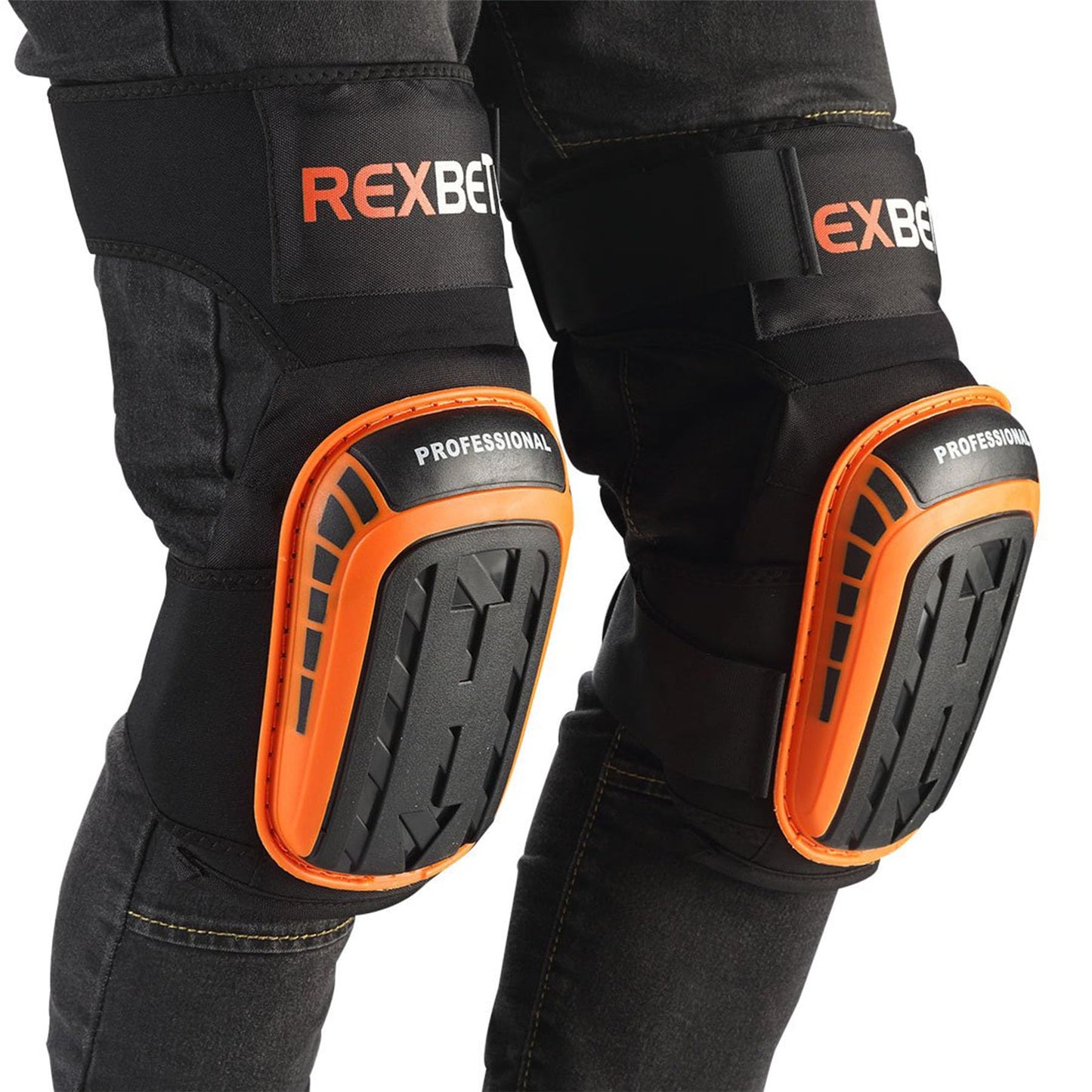 REXBETI Knee Pads for Work, Construction Knee Pads for Men, Heavy Duty Comfortable Anti-slip Foam Gel Knee Pads for Gardening Flooring and Cleaning, Strong Stretchable Straps, Orange