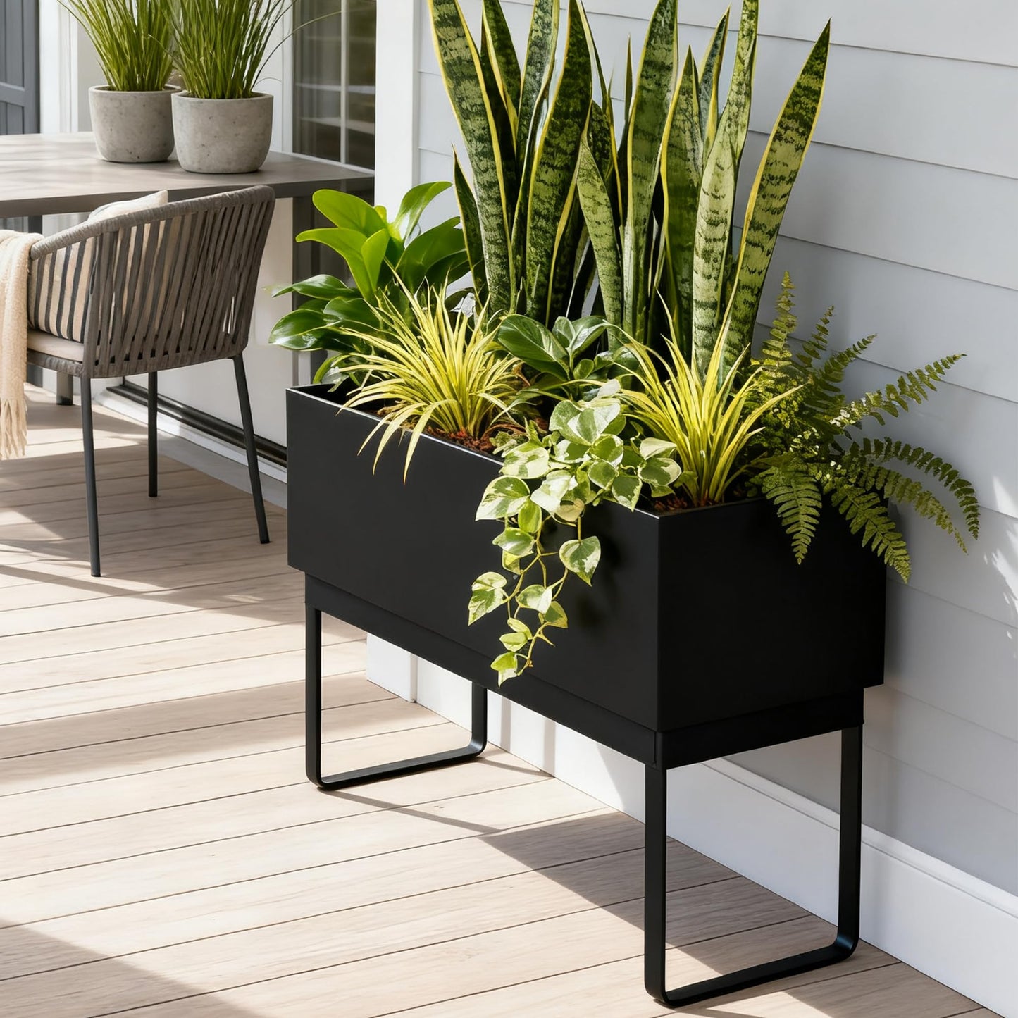 Worth Raised Metal Planter Box with Legs, 30"x12.5"x24" Elevated Garden Bed for Indoor & Outdoor Use – Matte Black Galvanized Steel Planter with Drainage Hole & Plug for Vegetables, Flowers & Herbs