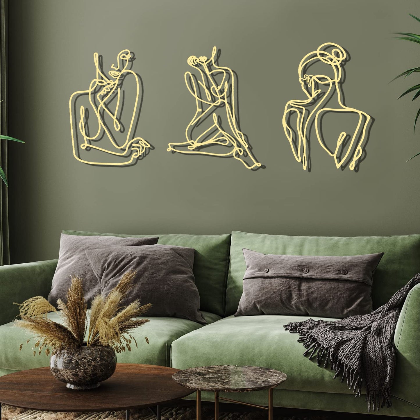 Photect 3 Pcs Metal Wall Art Decor Minimalist Abstract Woman Wall Art Metal Modern Line Drawing Decor Female Single Line Home Hanging for Bedroom Bathroom Living Room Housewarming(Elegant,Gold)