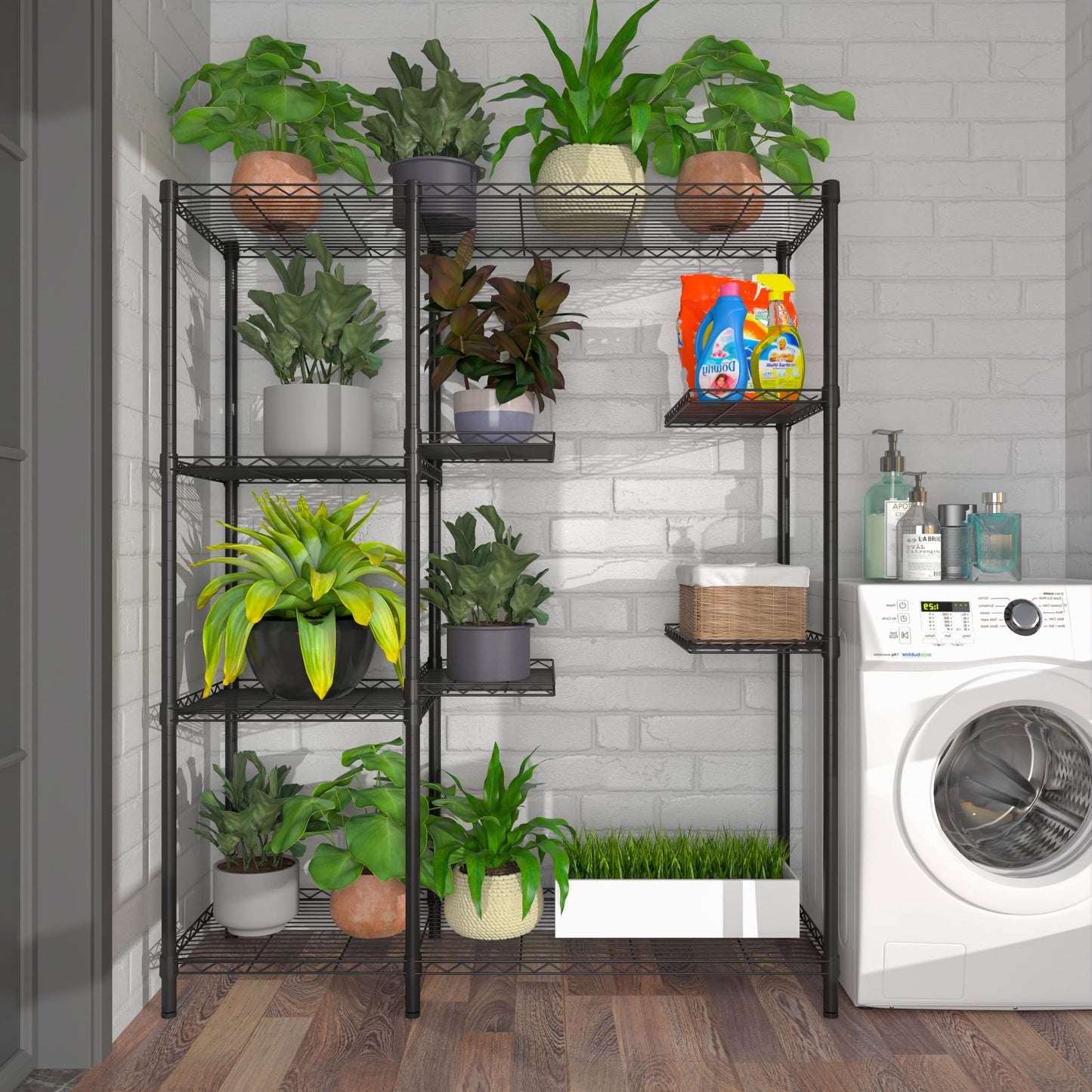 Xiofio 8-Tier Plant Stand for Indoor Outdoor, Large Plant Shelf Rack, Plant Stand Indoor Multiple,Adjustable Flower Stand for Bedroom, Living Room, Balcony, Garden, Black