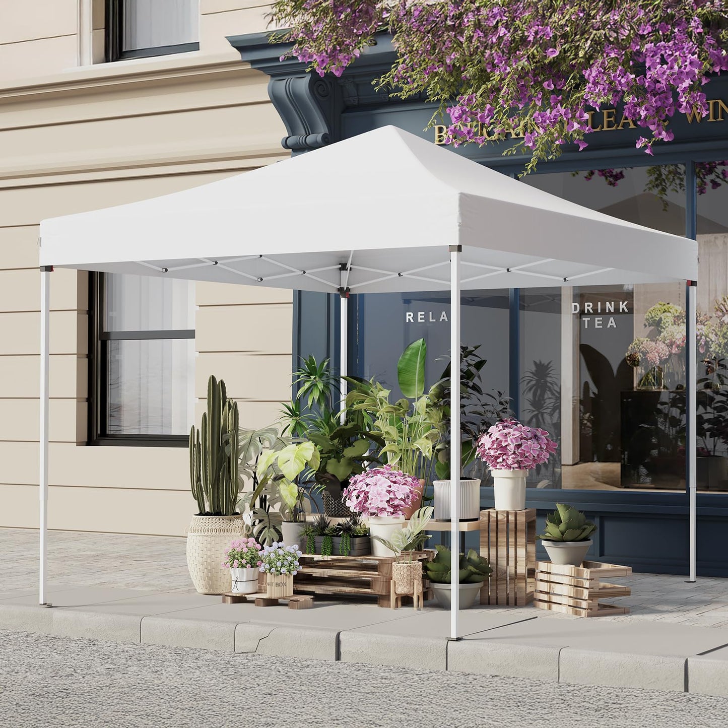 PHONWHON Shades 10x10 Pop Up Canopy, Heavy Duty Beach Tent with Carrying Bag for Easy Moving, Sun Shelter for Parties, Events, Camping, Outdoor Gazebo with 420D PU Coated Waterproof White Fabric