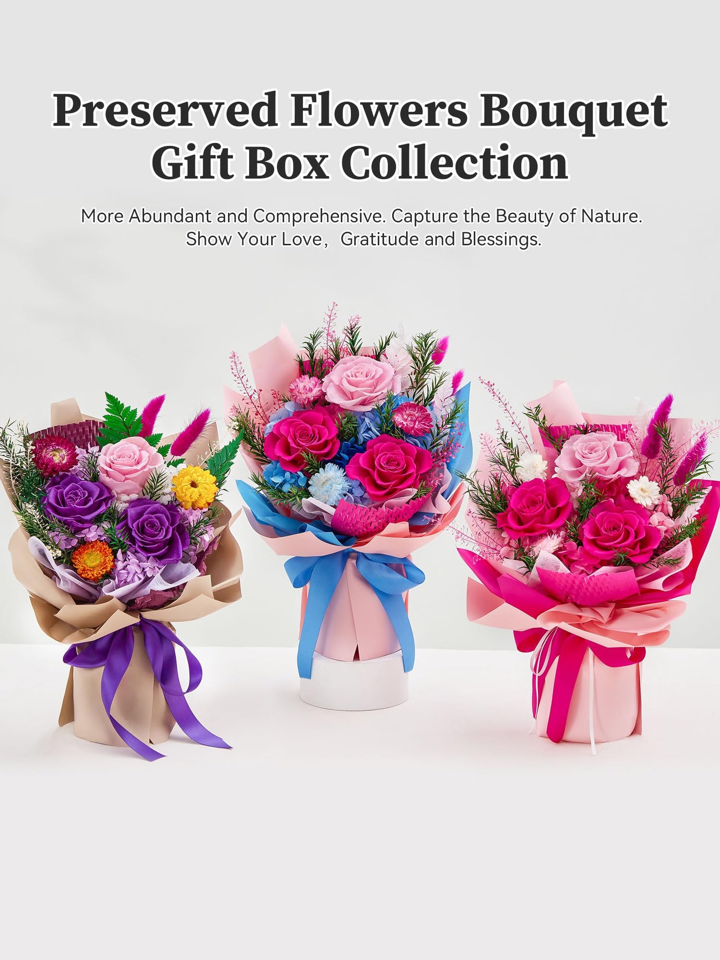 Flomoon Preserved Flowers Bouquet, Forever Flowers for Delivery, Mothers Day Long-Lasting Real Roses Bouquet, Anniversary Birthday Flowers Gifts for Mom Grandma Women Wife Her (Hot Pink)