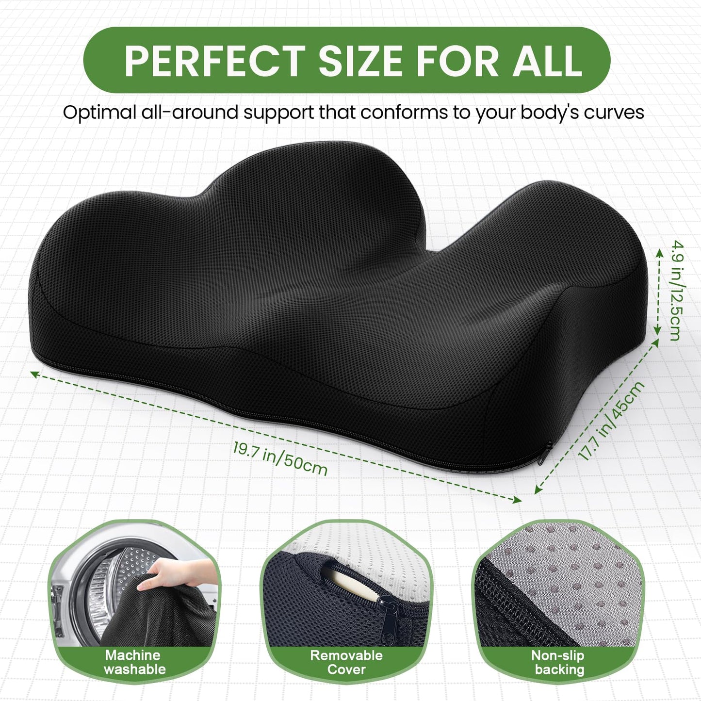 A-Pce Seat Cushion-Large Memory Foam Cushion for Office Chair-Sciatica & Lower Back & Coccyx Pain Relief-Coccyx Cushion for Car&Long Sitting at Work,Black
