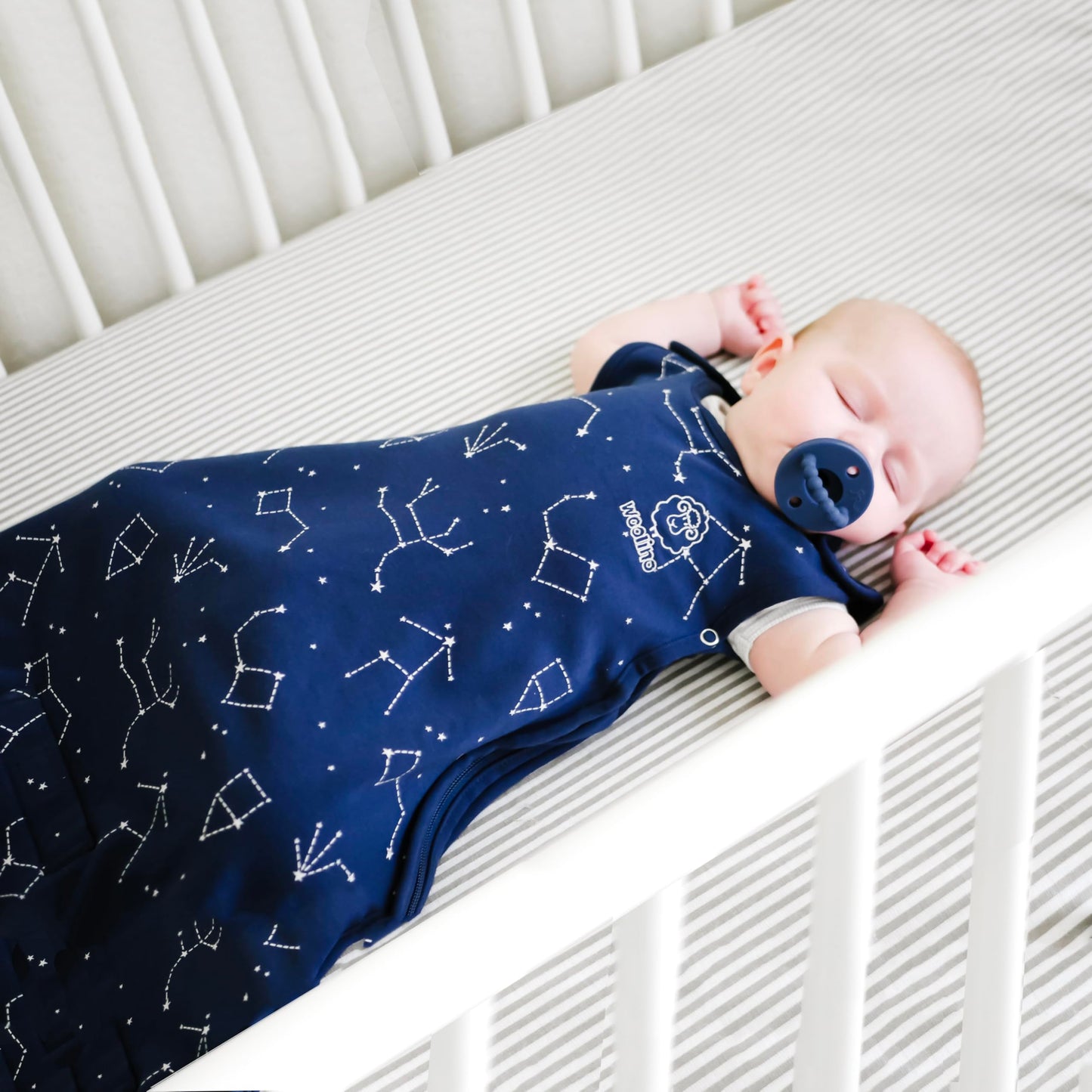 Woolino Ultimate Baby Sleep Sack – 4 Season Merino Wool Sleeping Bag, Organic Cotton Outer, Temp Regulating Blanket, Adjustable Sleep Sack Universal Size 2–24 Months - Night Sky