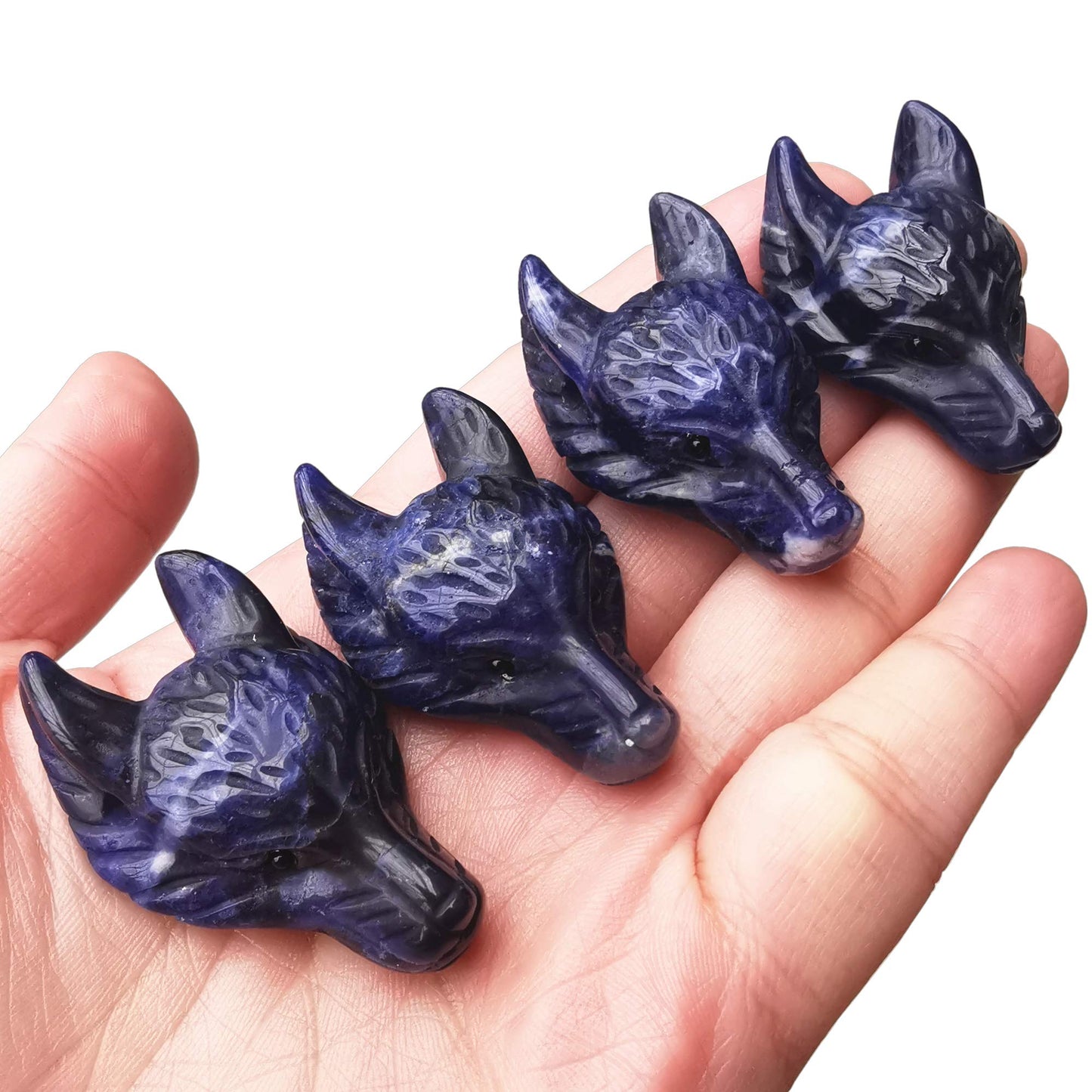 Bacatgem Natural Sodalite 1.57 inchs Wolf Head Pocket Crystals and Healing Stone Figurine,Haped DIY-Jewelry Pendant