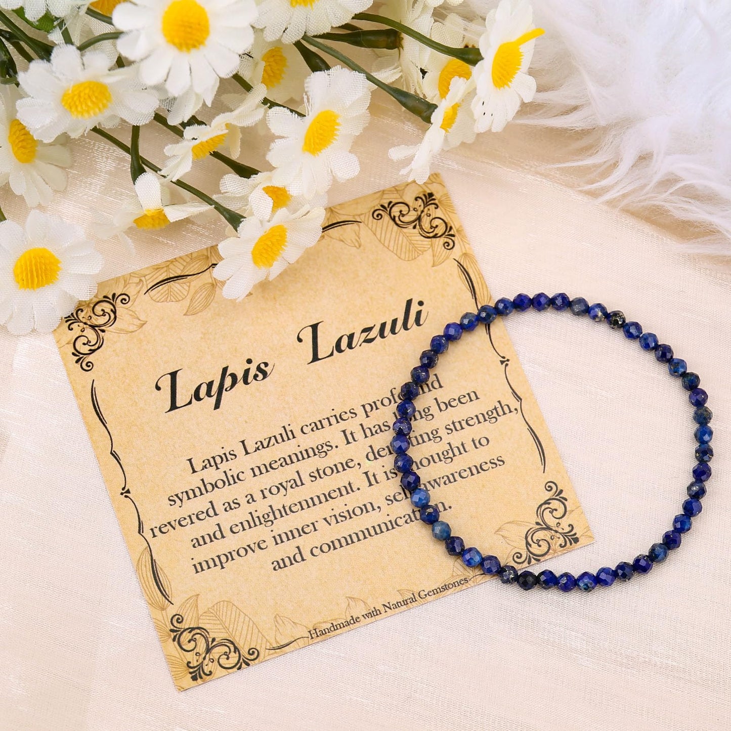 BONNY BOXX Natural Genuine Gemstone Faceted Round Beads Bracelets, 3mm Adjustable Stretchy Tiny Faceted Lapis Lazuli Bracelet, Healing Crystal Reiki Chakra Dainty Jewelry Fashion Gifts