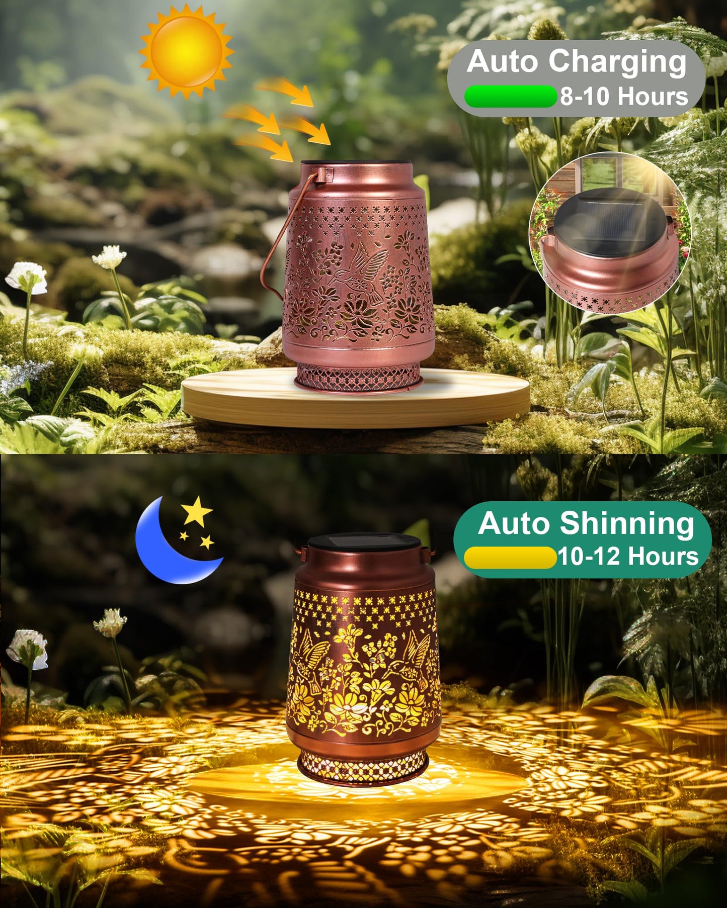 Solar Lanterns Outdoor Waterproof Hummingbird Elegant Garden Decor Birthday Gifts for Women Mom Grandma Sister Metal Hanging Solar Lights Outside Decorations for Backyard, Patio, Lawn, Porch