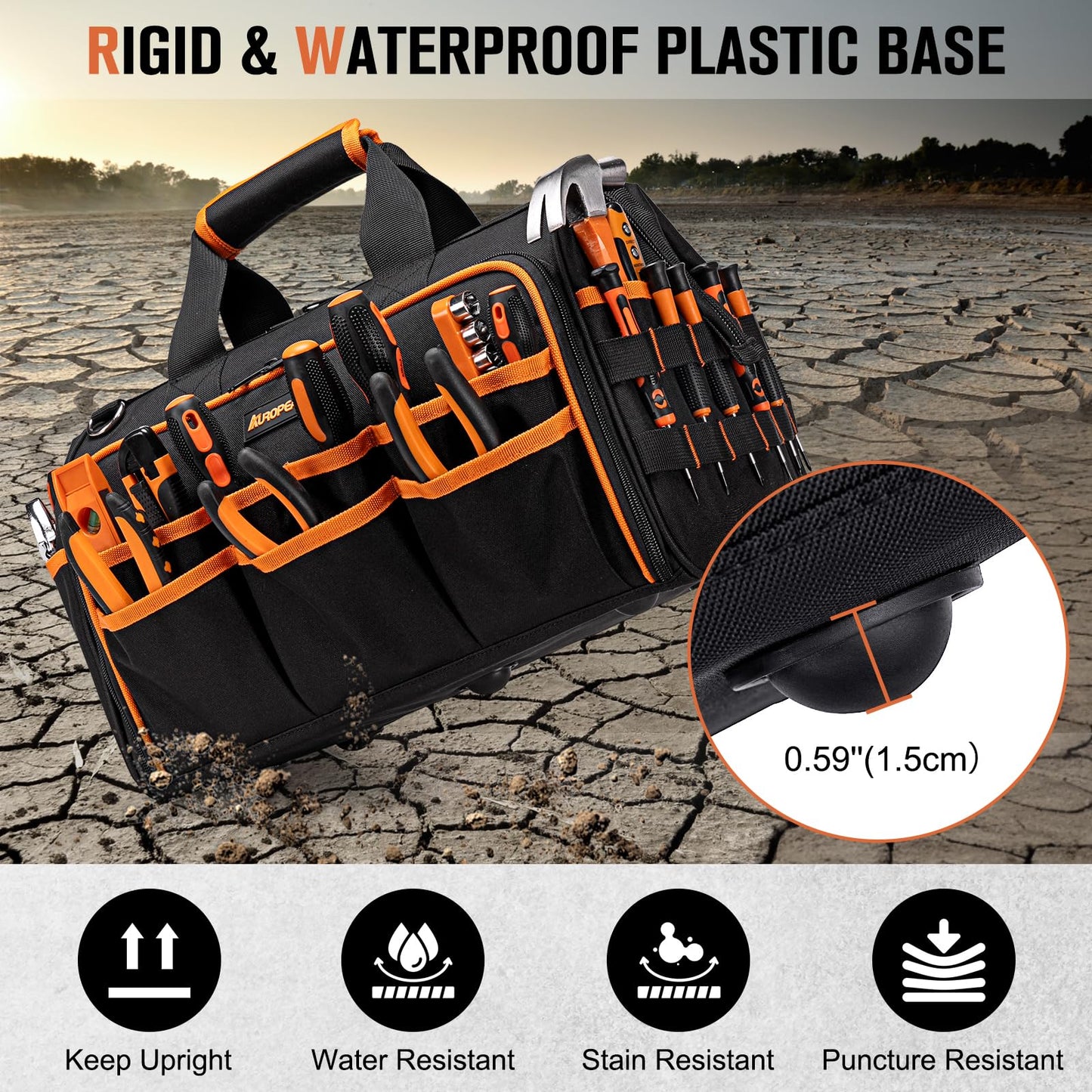 17-Inch Electrician Tool Bags for Men, 46-Pocket Heavy Duty Tool Bag, Foldable Hvac Tool Bag Organizer with Wide Mouth & Adjustable Shoulder Strap for Electricians Mechanics Craftsman Contractor