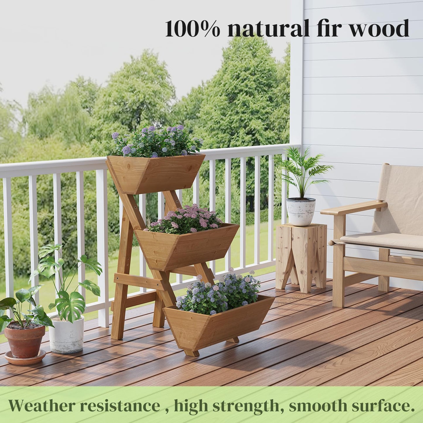 PULIJIAJU 3-Tier Wooden Vertical Raised Garden Bed with Legs, Tiered Planter Box, Vertical Garden Planter,Wood Plant Stand Wood Flower Rack for Patio, Balcony, Freestanding. (Brown-Small)