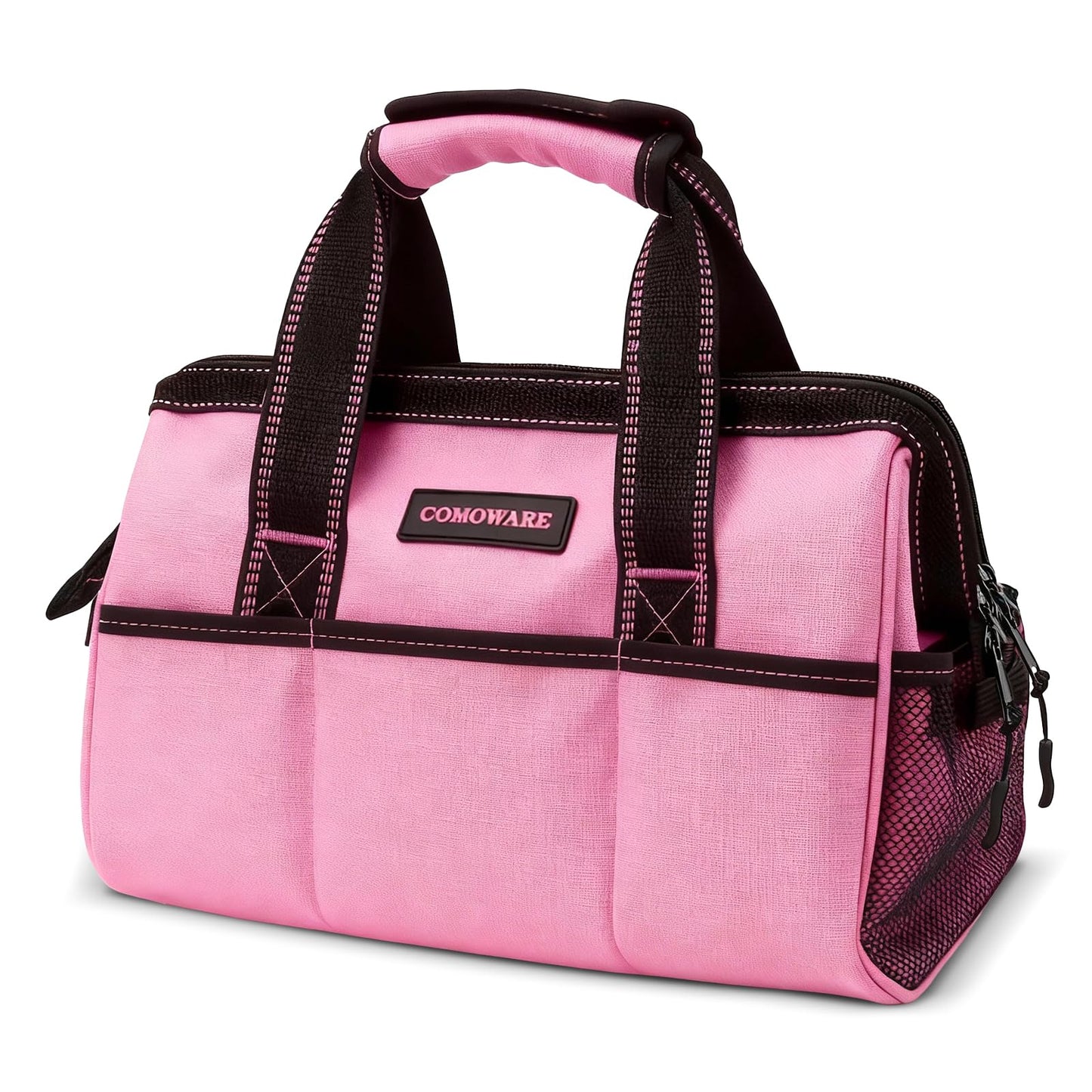COMOWARE 13-Inch Tool Bag, Pink Soft Storage Bags with Inside Pockets, Wide Mouth Pink Tool Tote Bag