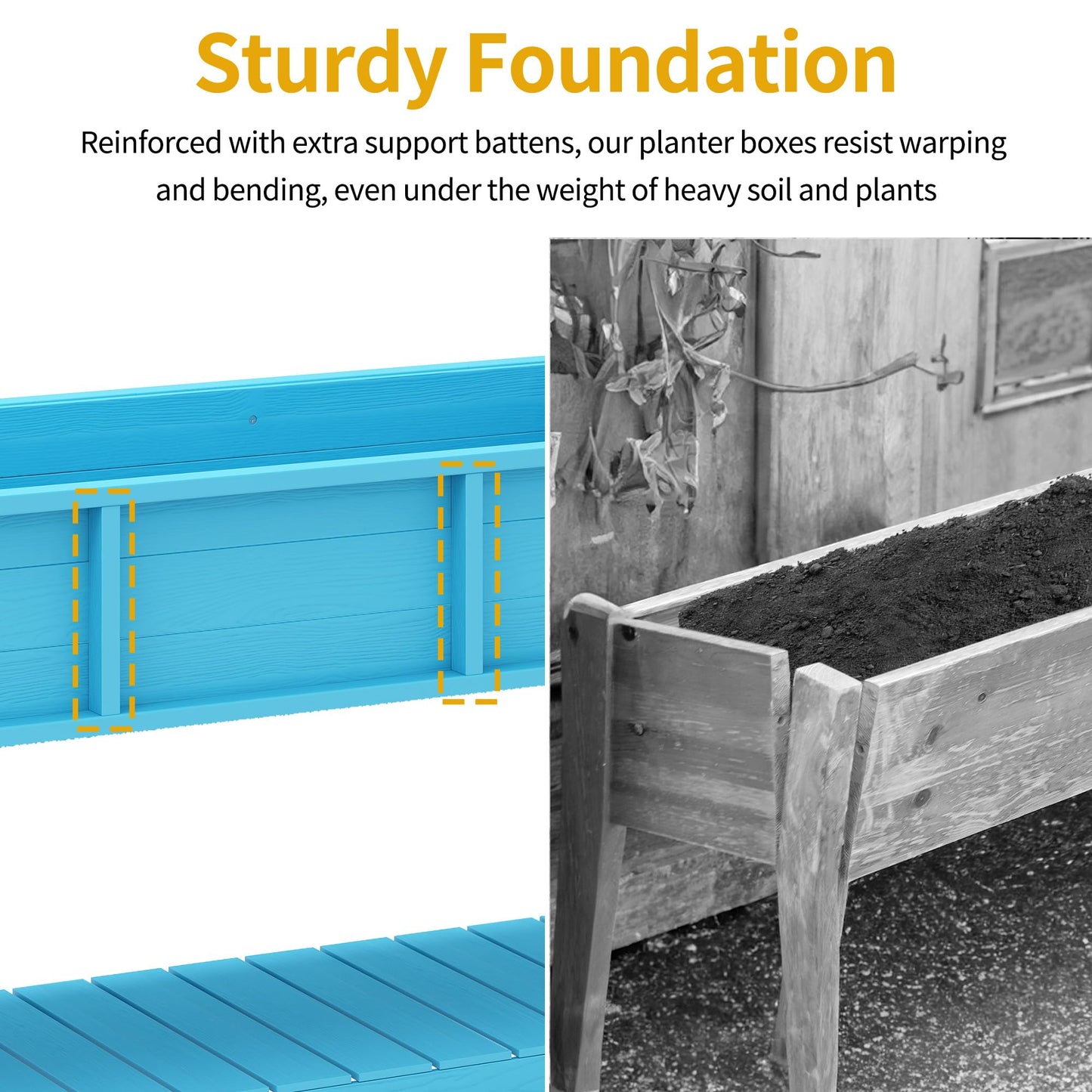 DWVO 47x18x31in Raised Garden Bed HDPE, Weather-Resistant Poly Wood Planter Box Stand, Planter Box with Legs, Storage Shelf & Lockable Wheels, Elevated Garden Bed for Backyard Patio - Aruba Blue