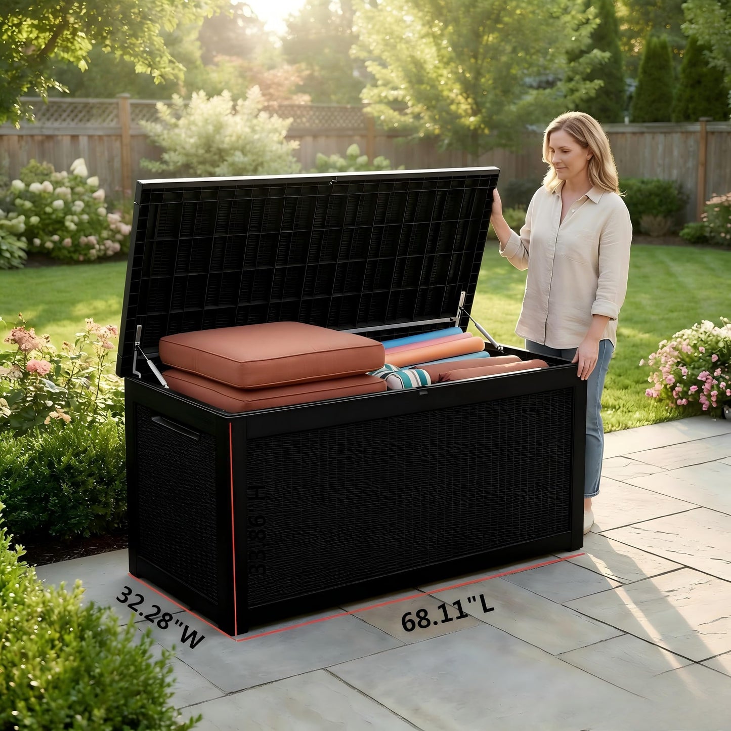 265 Gallon Resin Deck Box Outdoor Storage Chest, Large Waterproof Patio Storage Box All-Weather Garden Storage Container for Cushions, Pool Supplies, Yard Tools – Easy Assembly, Lockable Lid