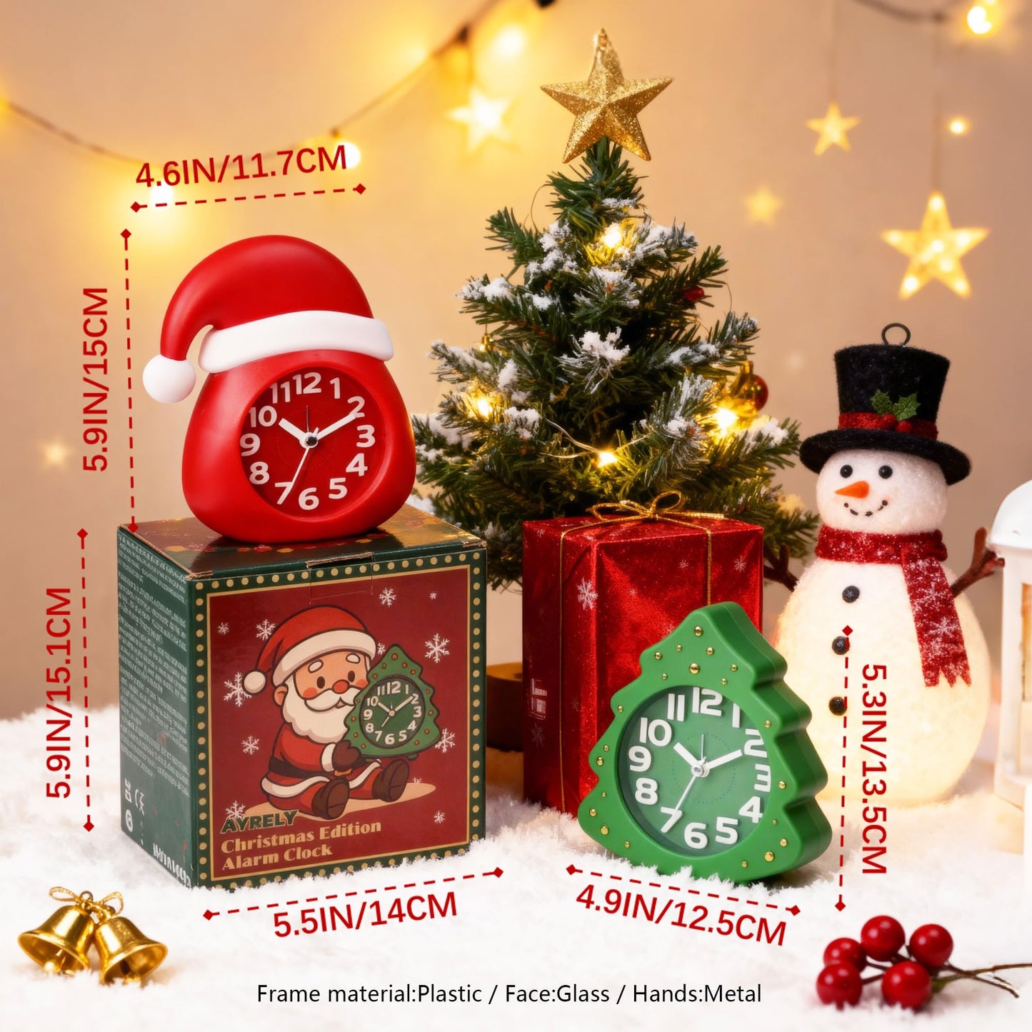 AYRELY® Christmas Alarm Clock Gift Set – 2 Silent Analog Clocks (Santa Hat & Christmas Tree), Ready-to-Gift Holiday Edition for Kids & Family, with Festive Gift Box