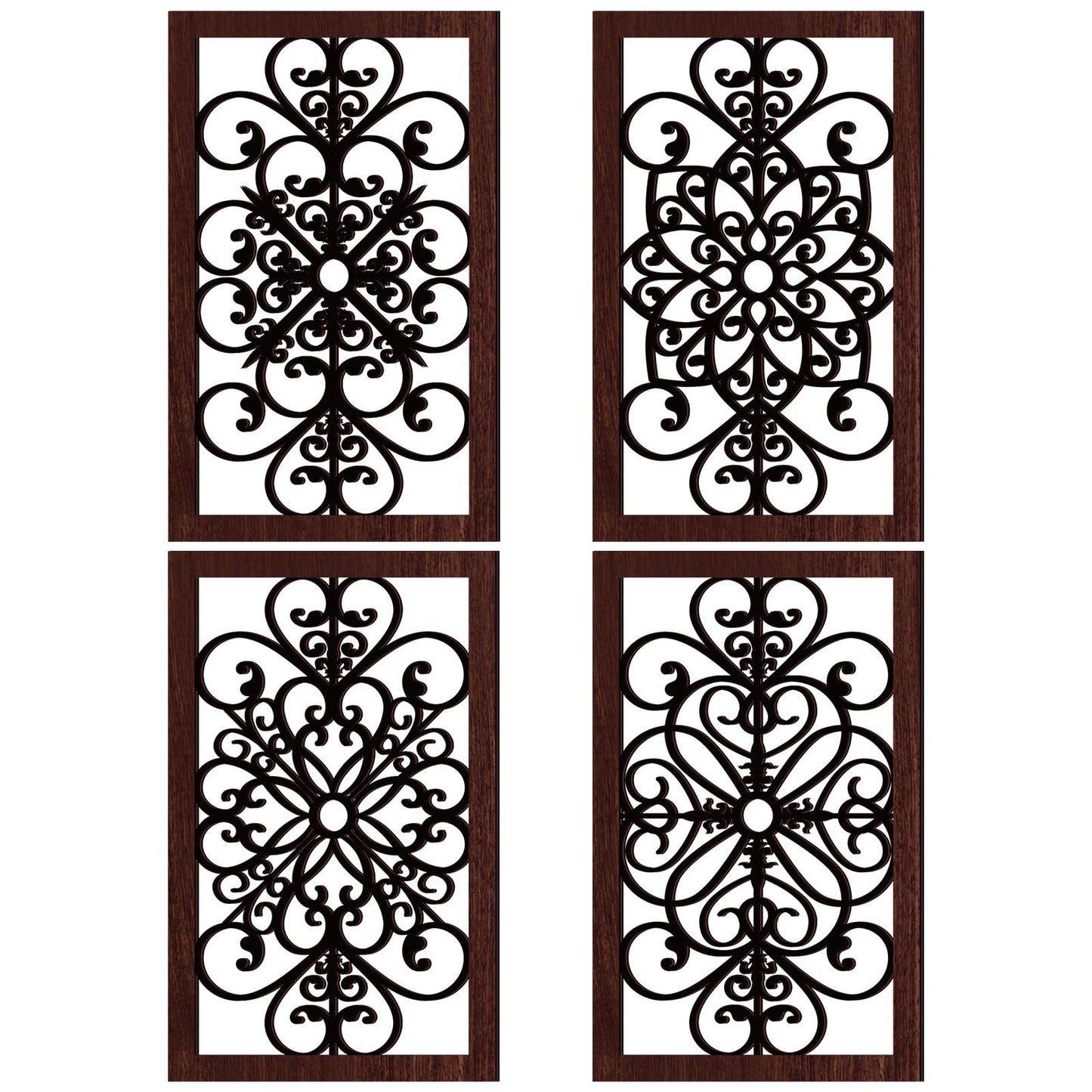 Yulejo 4 Pieces Thicken Rustic Wall Decor Modern Farmhouse Wall Art Decor Wooden Hollow Carved Design Rustic Art for Living Room Hallway Office Kitchen Decoration
