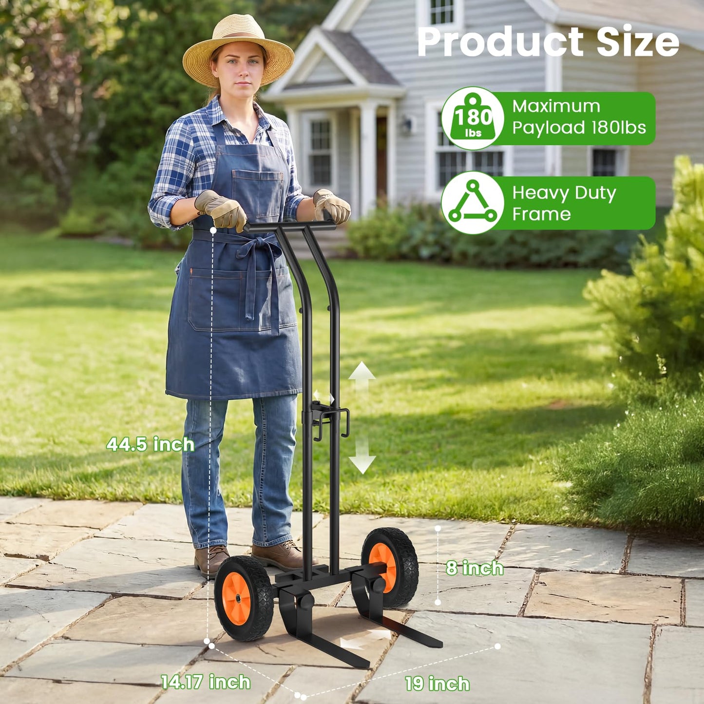 Koknows Heavy Duty Plant Dolly with Wheels, Adjustable Plant Caddy Pot Mover, No-Bend Rolling Garden Trolley with Suction Cups & Strap for Indoor Outdoor Planters, Black