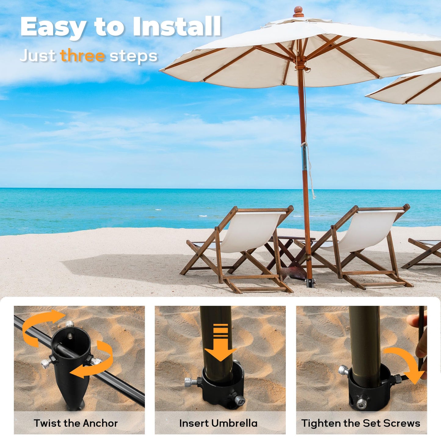 Lcokeiy Beach Umbrella Sand Anchor - Heavy Duty Outdoor Umbrella Holder No Dig Ground Umbrella Base - Sturdy and Reliable 2.3“ Inner Diameter, Black(1 Pack)