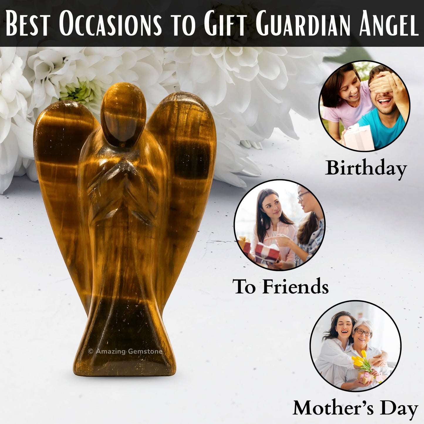 Amazing Gemstone Tiger Eye Angel - Tiger Eye Crystal Angel and Pocket Guardian Angel Crystal Figurines (1.5 inches)