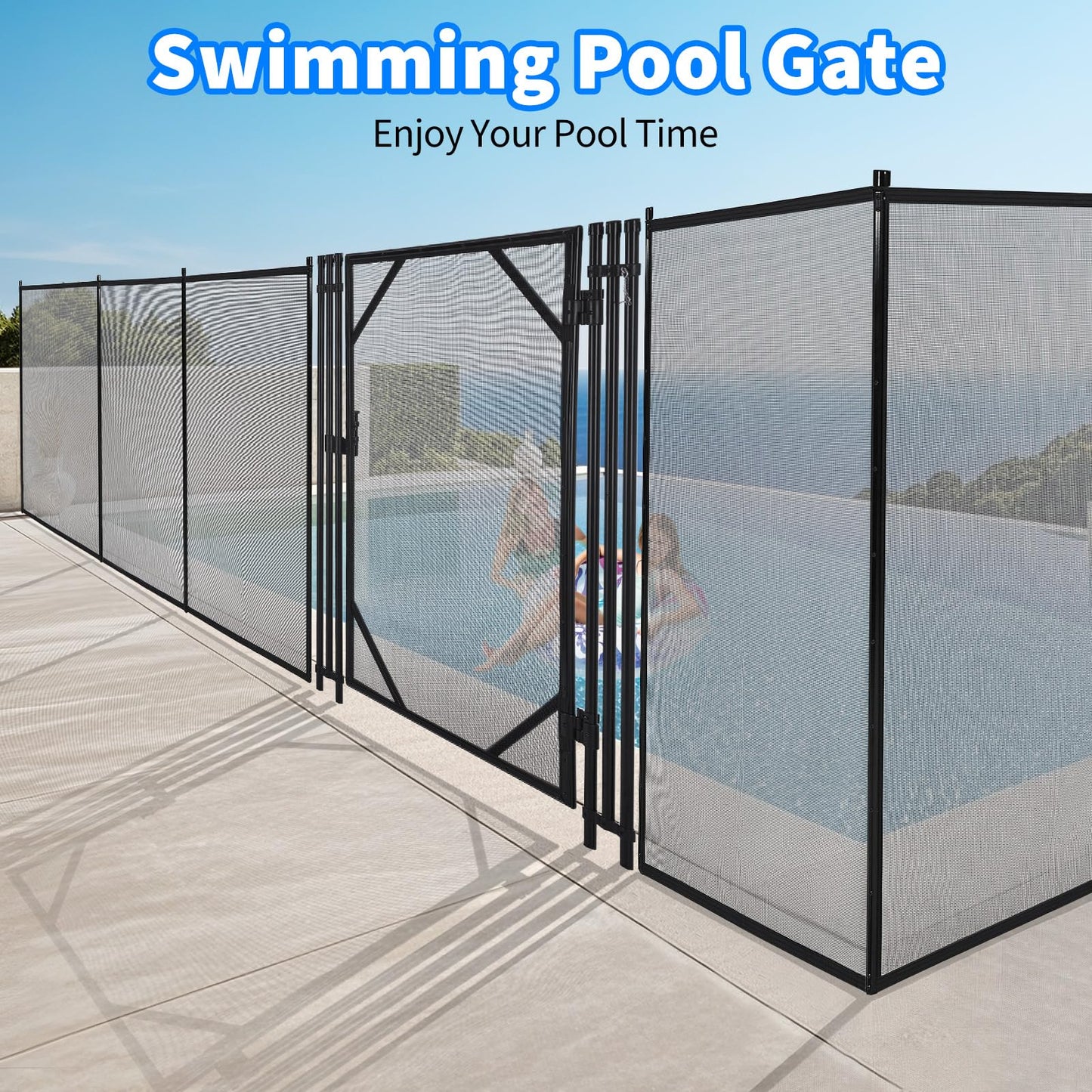 Pool Fence Gate, Modular Removable Safety Barrier with 320GSM Mesh, Connectable Panels for Any Pool Shape, Ideal for Inground, Above Ground Pools, Patios, Gardens, Black Modern Design