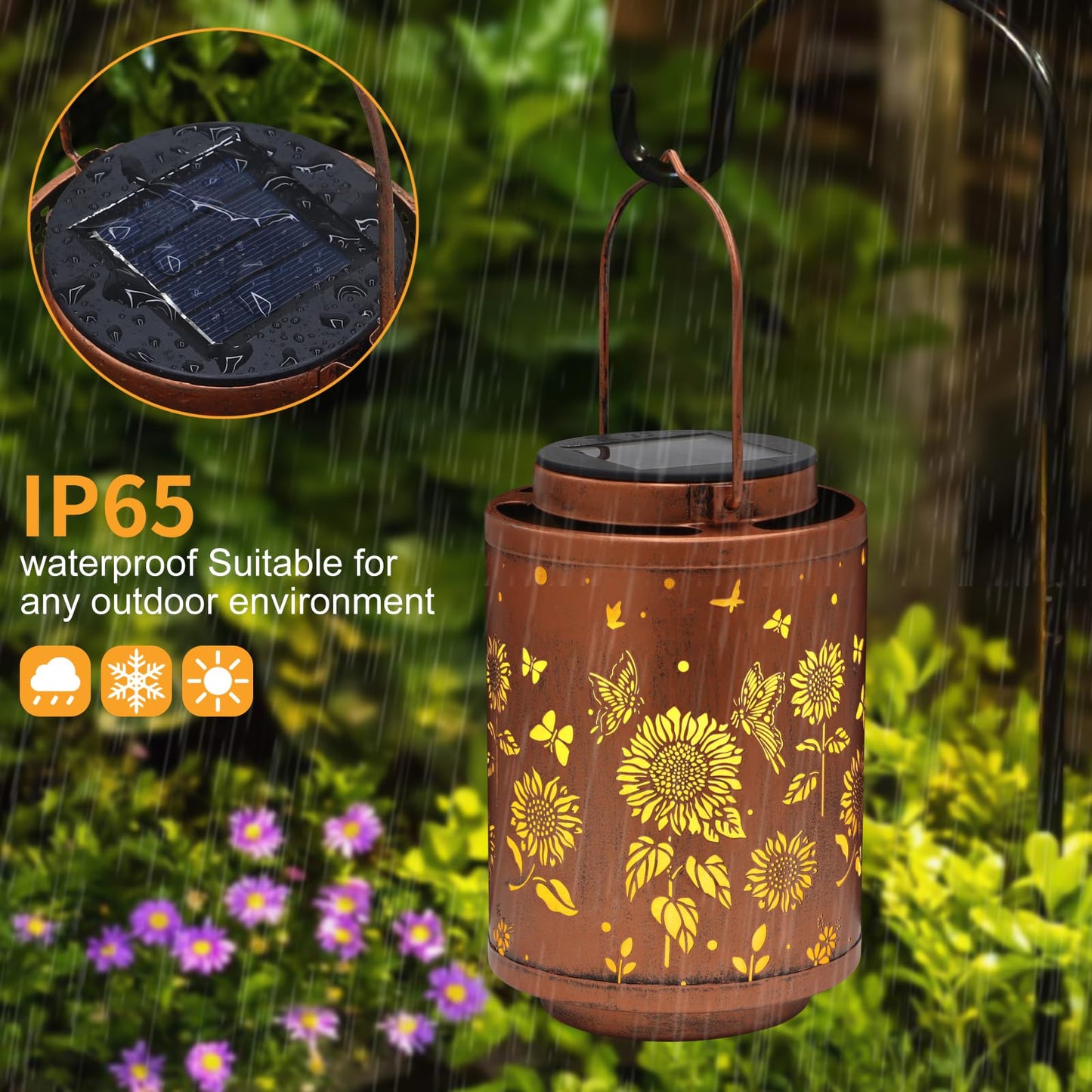 Tepaken Solar Outdoor Lanterns, Butterflies Garden Decor LED Light Hanging Waterproof Metal Lanterns for Patio, Pathway, Yard
