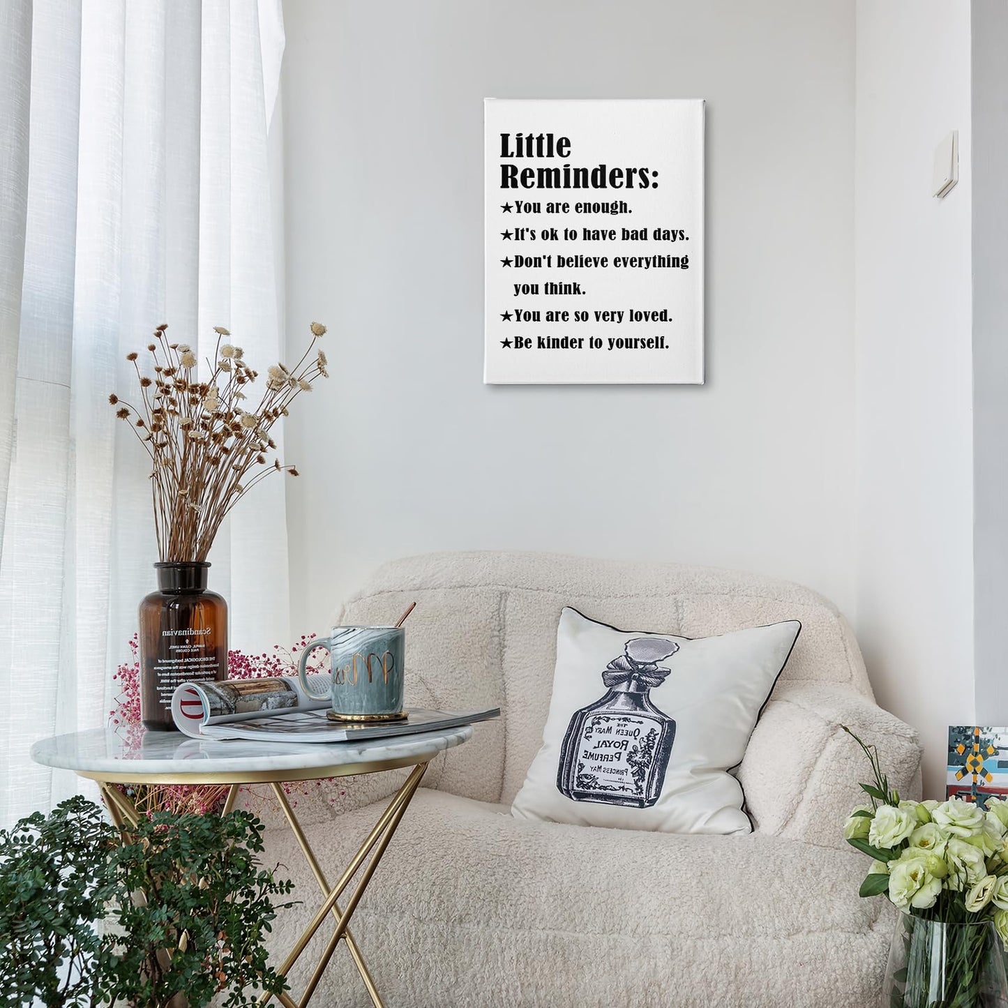 PHAMTE Inspirational Quotes Little Reminders Wall Art, Mental Health Reminder Positive Motivational Words Art Print Framed Canvas Painting Artwork Home Office Teen Girls Boys Room Decor（11x14 Inch）