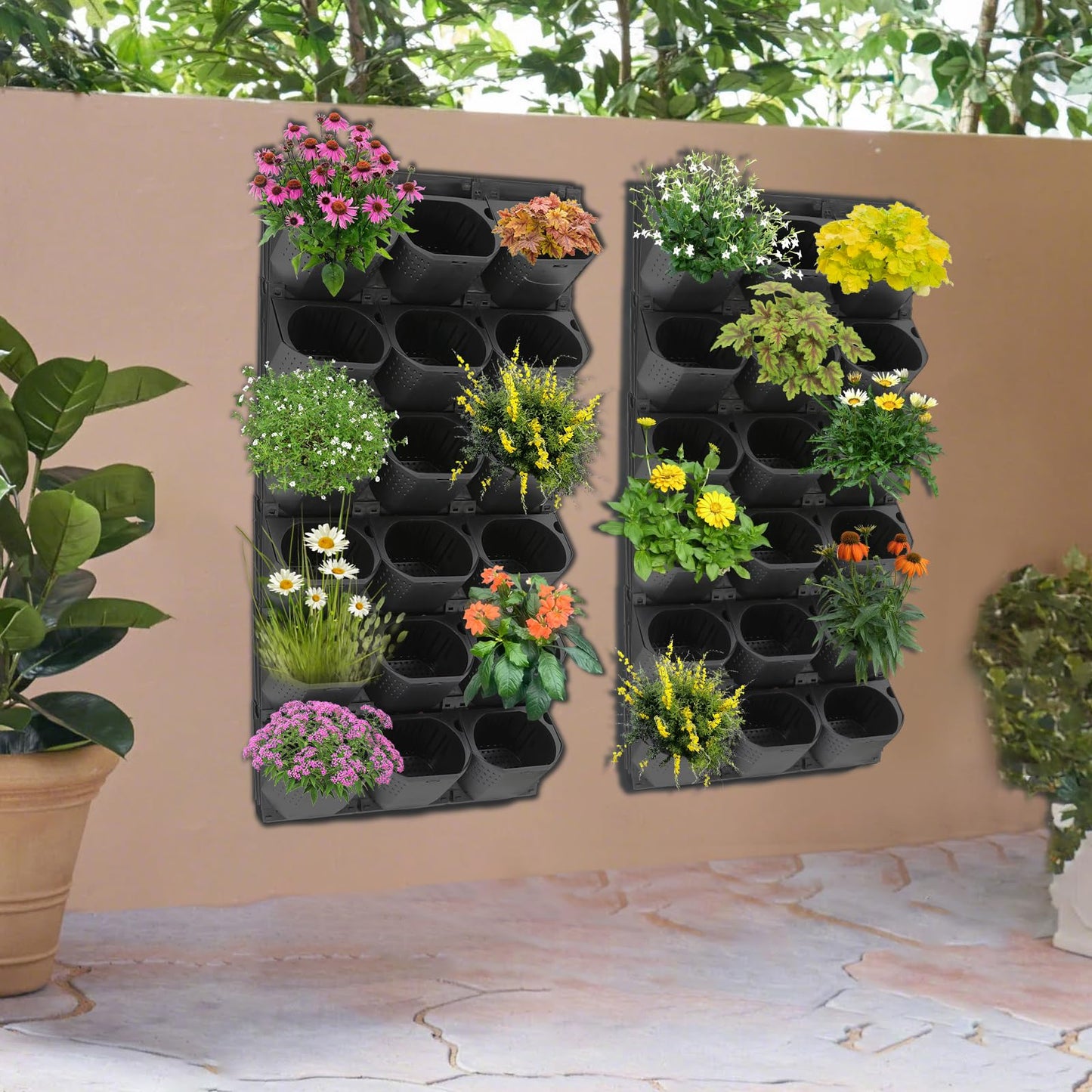 sertheha Self Watering Wall Planter with 36 Pots, Vertical Garden Planter for Indoor Plants, Wall Mounted Planters Hanging Flower Herbs Vegetables for Garden Balcony Decor (Black)