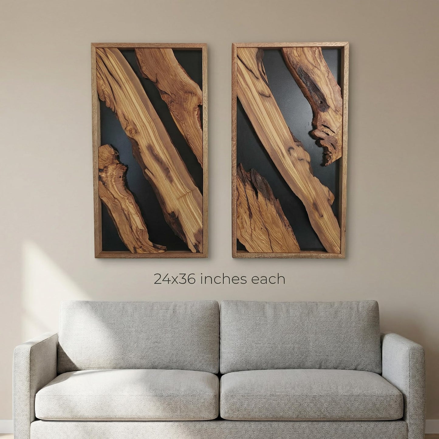 Natural Wood Framed Olive Wood Wall Art - Single Panel Solid Wood Decor for Living Room, Office, Bedroom & Entryway - Handcrafted Live Edge Hanging 14"x20"