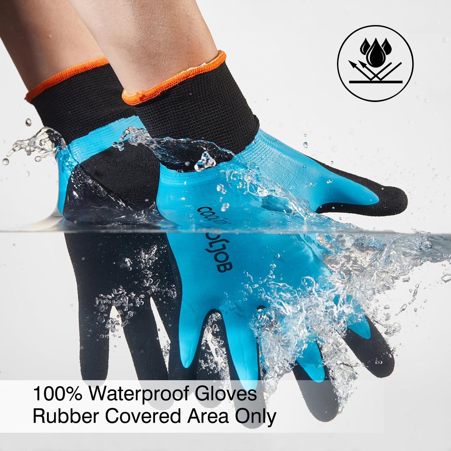 COOLJOB Waterproof Gardening Work Gloves with grip for Women & Men, Double Rubber Coated for Garden Yard Outdoor Construction Worker, Blue Medium Size 2 Pairs