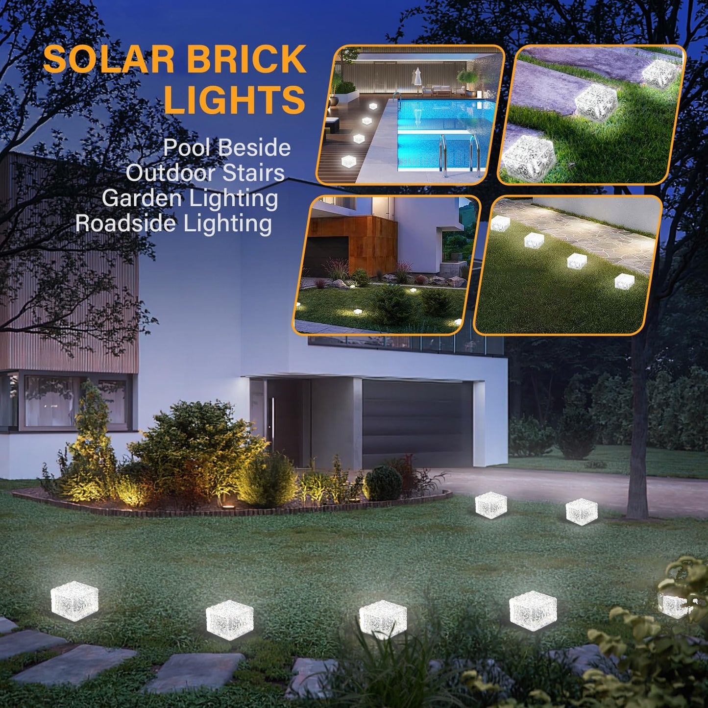JKIMK Solar Brick Lights - Outdoor Waterproof Patio & Garden Decor (6 Packs for Patio, Yard, Walkway, Pathway)